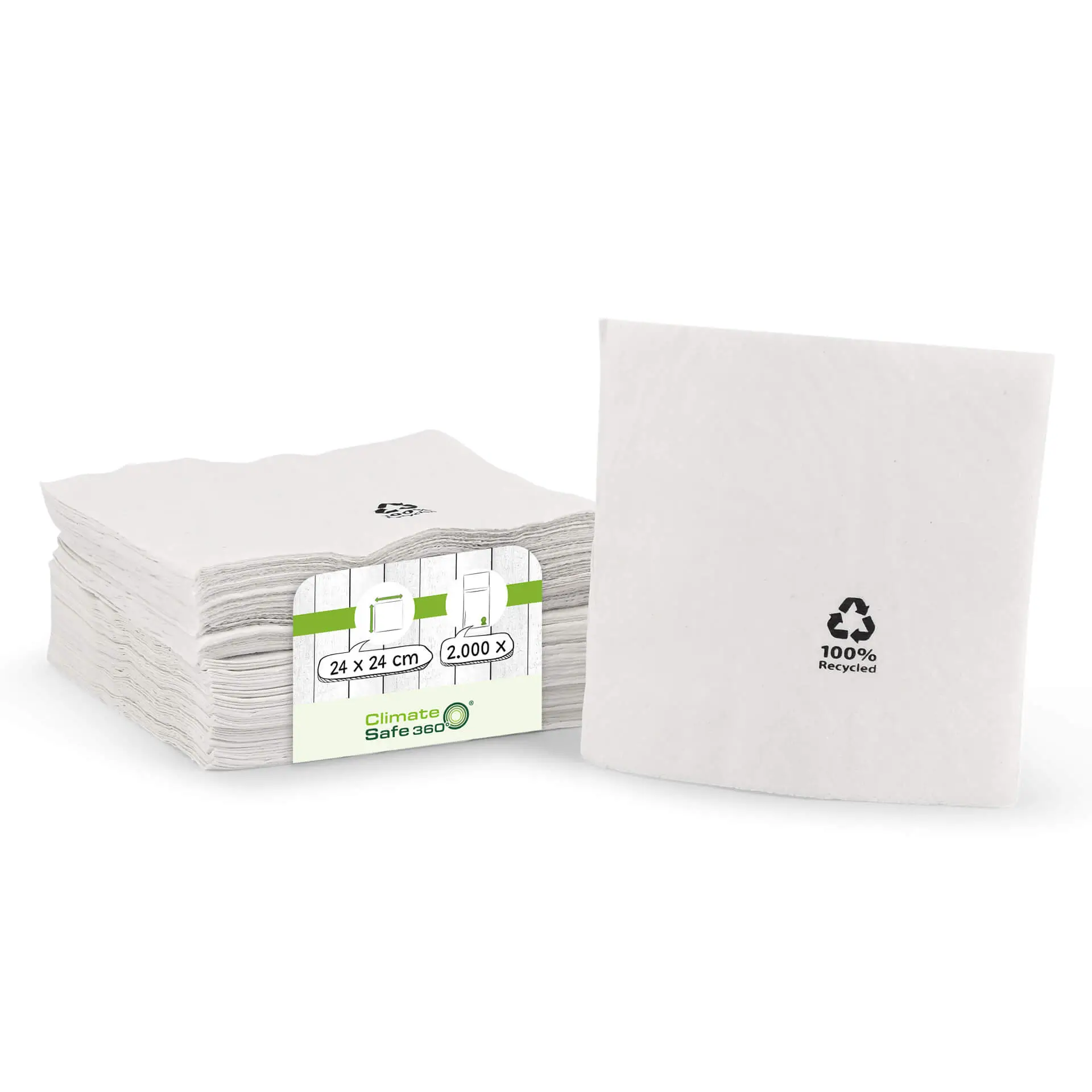 Cocktail napkins recycled paper 24 x 24 cm, 2-ply, 1/4 fold, white