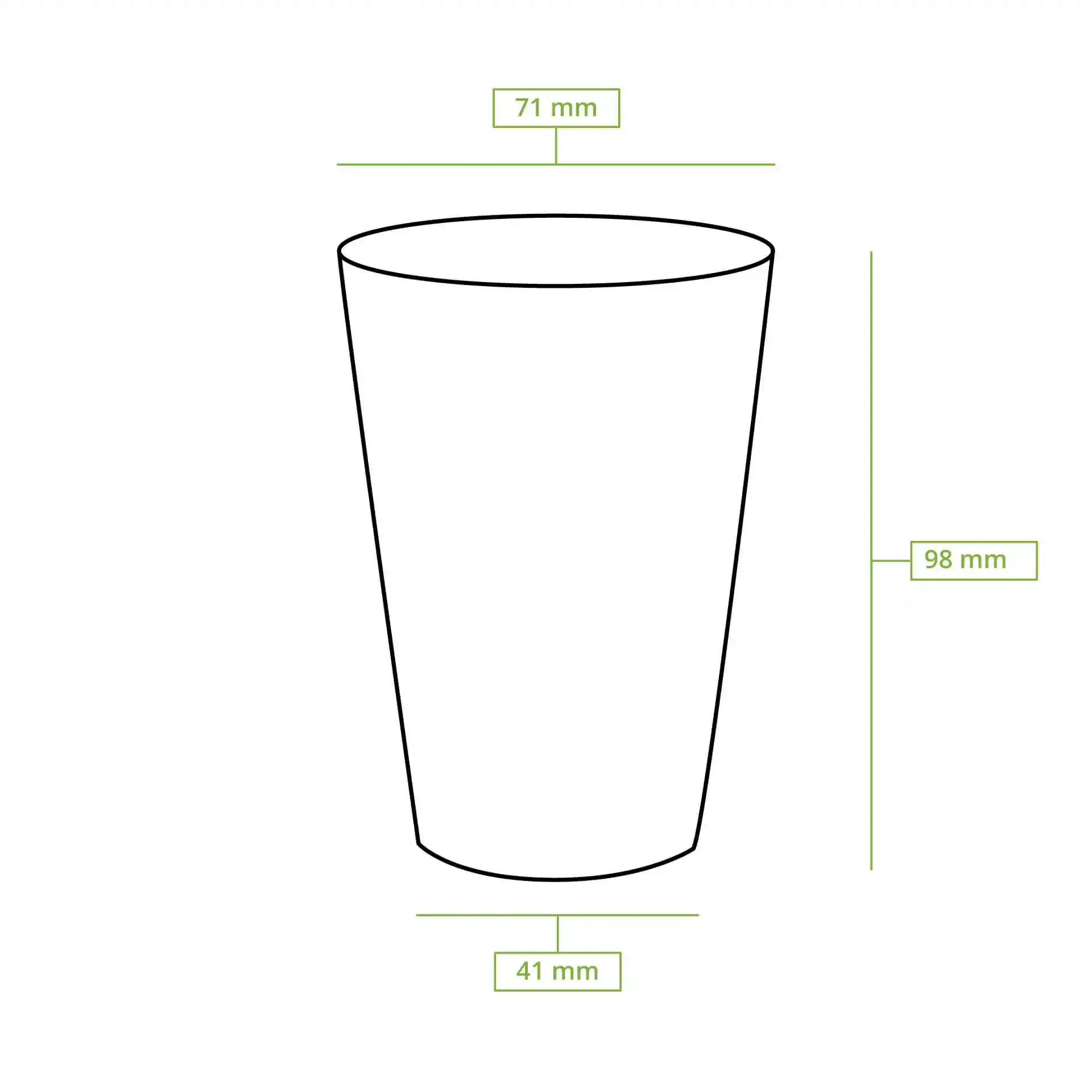 Schematic drawing of a round paper cup with dimensions: height 92 mm, top diameter 70 mm, bottom diameter 45 mm.