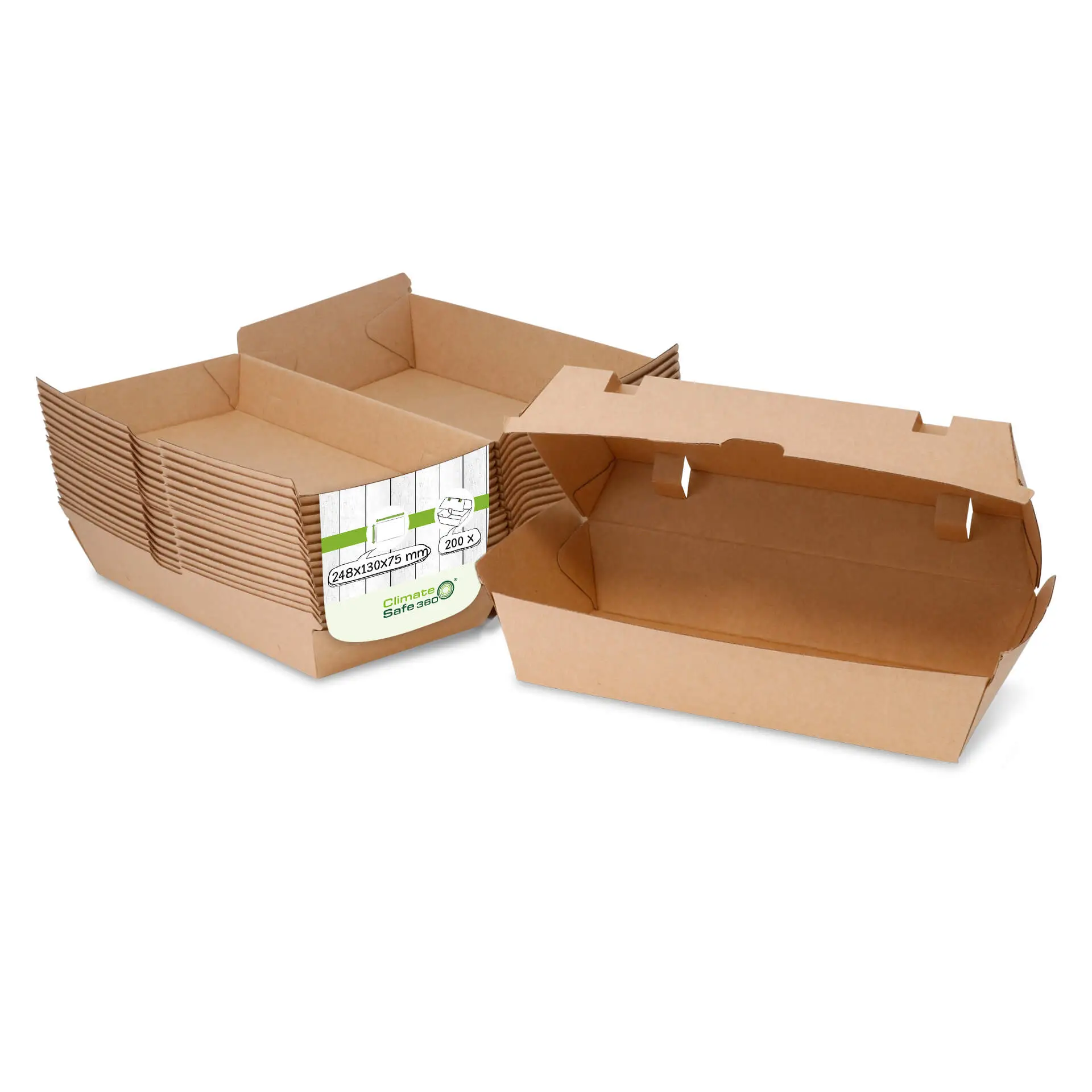 Food box with hinged lid, 24.8 x 13 x 7.5 cm, kraft