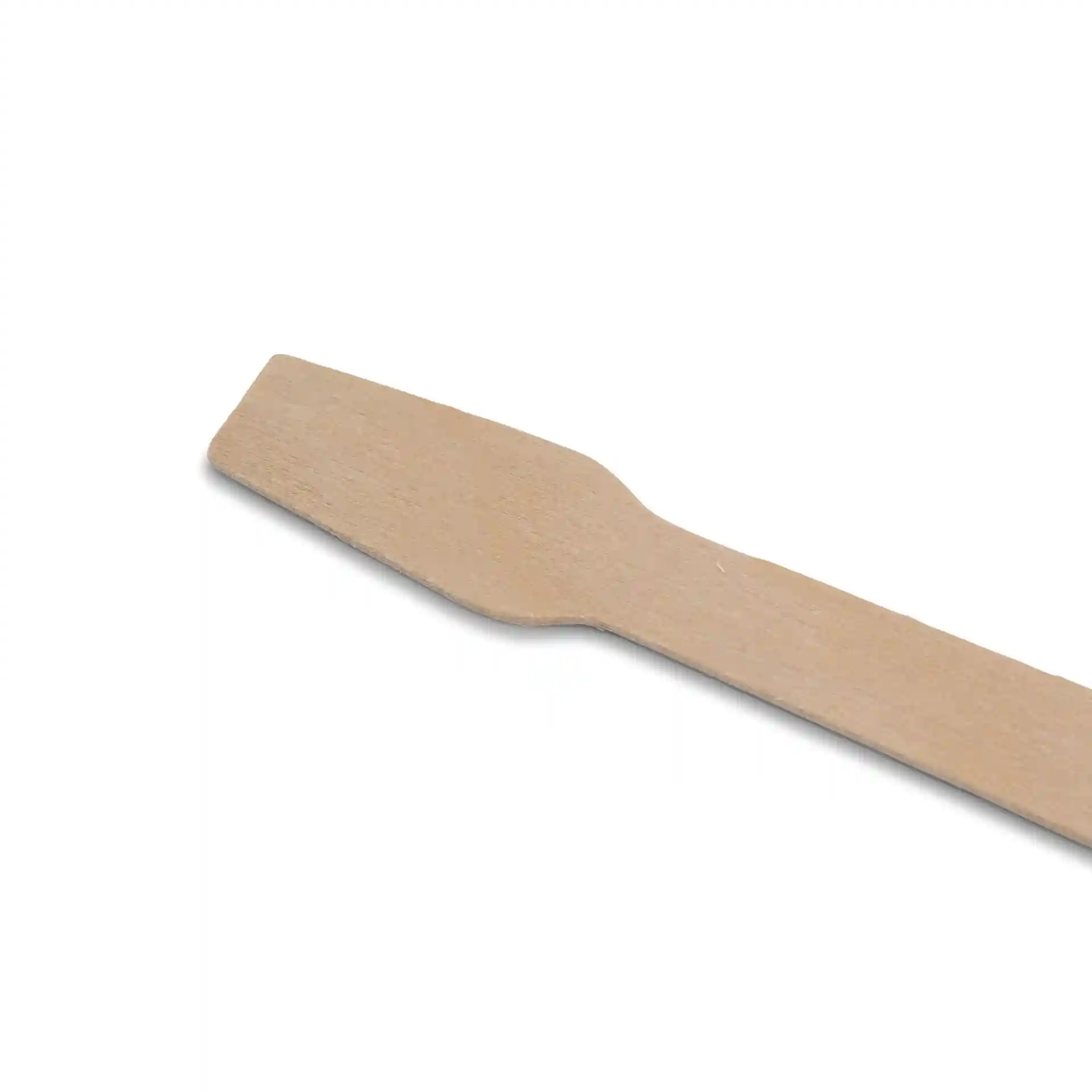 Holzlöffel für Eis, 9,6 cm lang, mit flachem Ende und brauner Holzoberfläche.