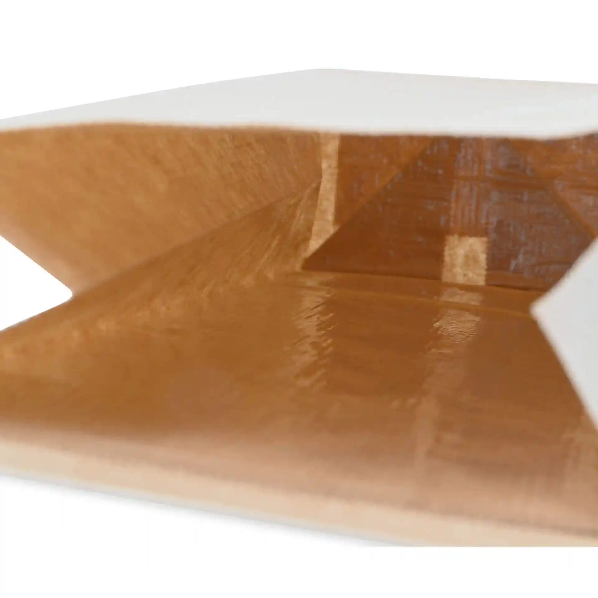 Interior view of a brown block bottom bag made of kraft paper, showing the open top and smooth surface.