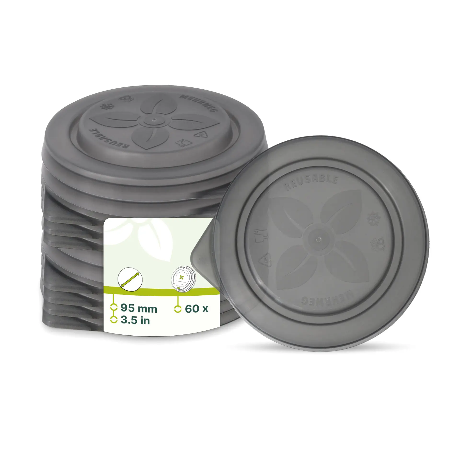 Reusable lids "merways Cup" Ø 95 mm, PP, grey Reusable lids "merways Cup" Ø 95 mm, PP, grey
