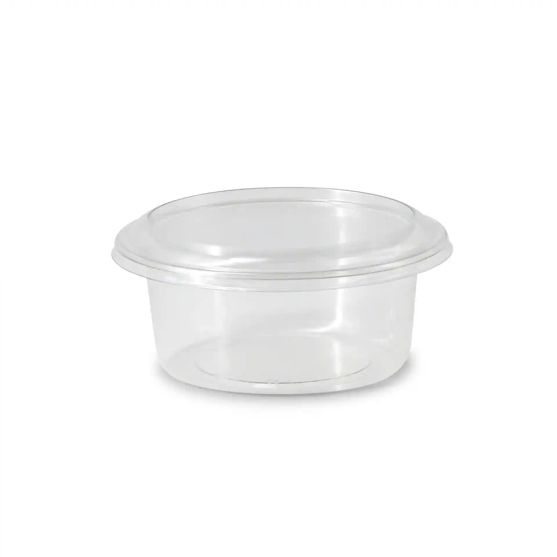 Transparent round deli pot with a capacity of 325 ml, measuring 123 mm in diameter and 60 mm in height.