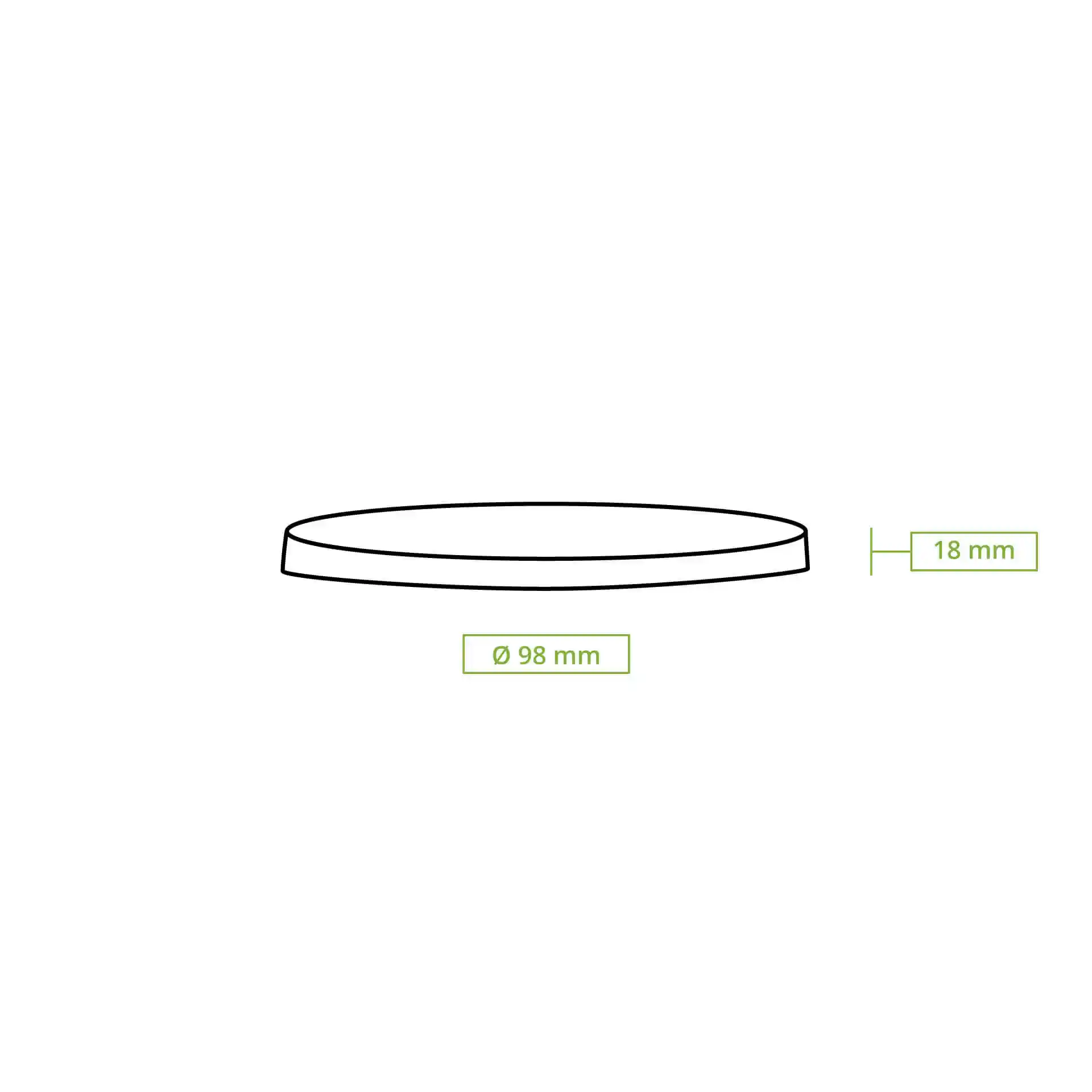 Schematic drawing of a round cardboard membrane lid with a diameter of 98 mm and height of 17 mm.