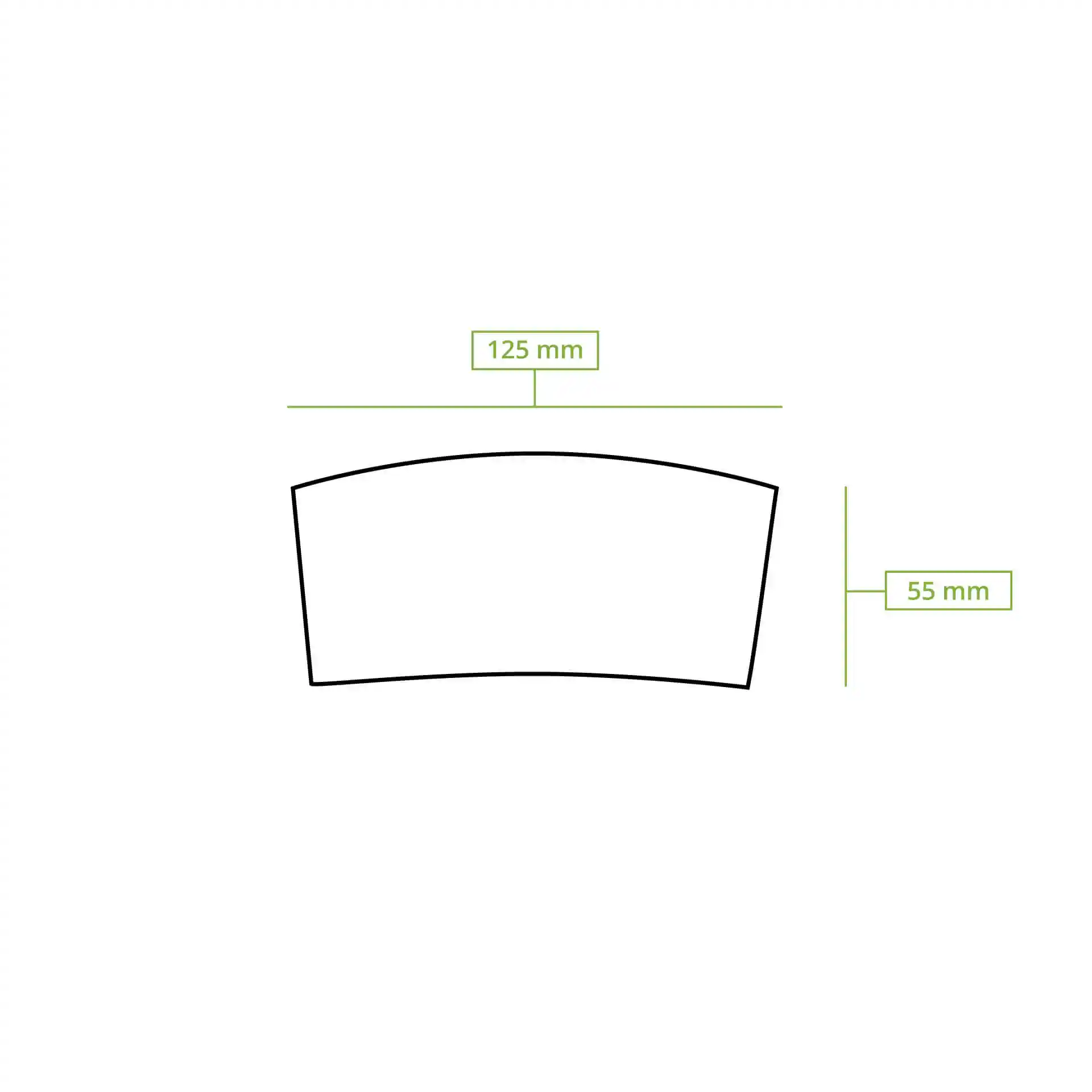 Schematische Zeichnung eines Bechersleeves mit Abmessungen von 125 mm Breite und 55 mm Höhe.