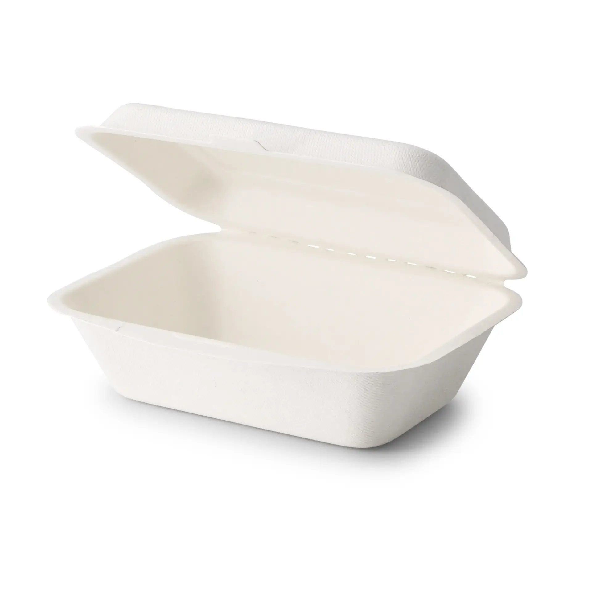 Sugarcane food containers 18.5 x 13 x 6.5 cm, hinged-lid, rectangular