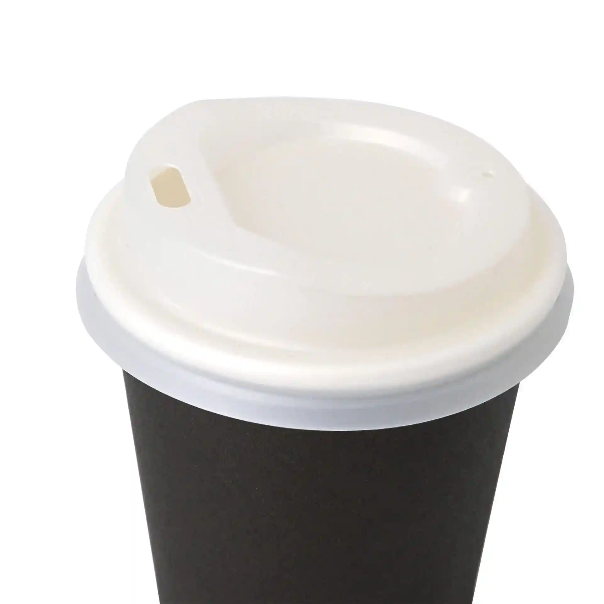 White CPLA lid with a drinking hole, designed for cups with a 62 mm diameter.