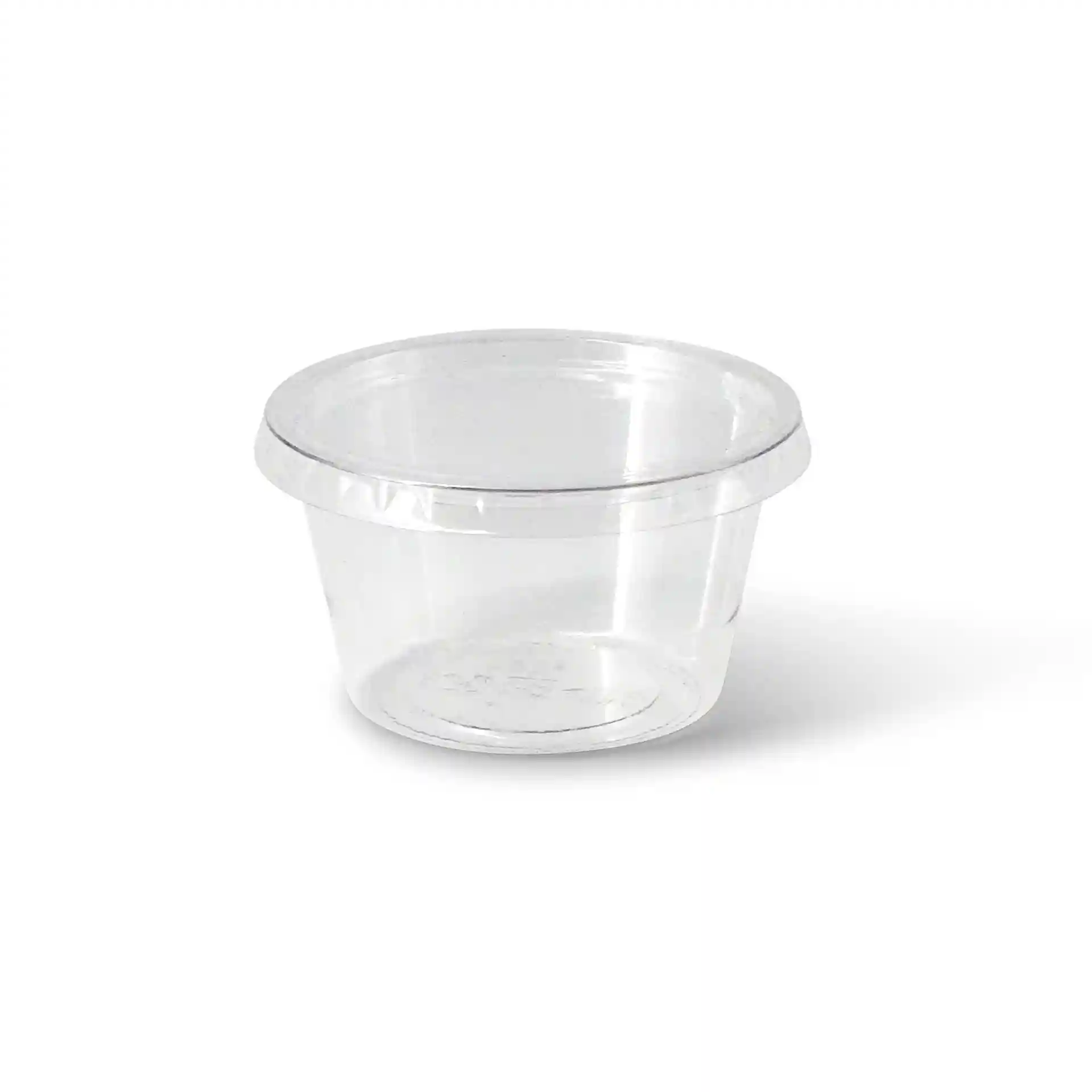 Klare PLA-Becher mit einem Durchmesser von 70 mm und einer Höhe von 40 mm, fasst 80 ml.