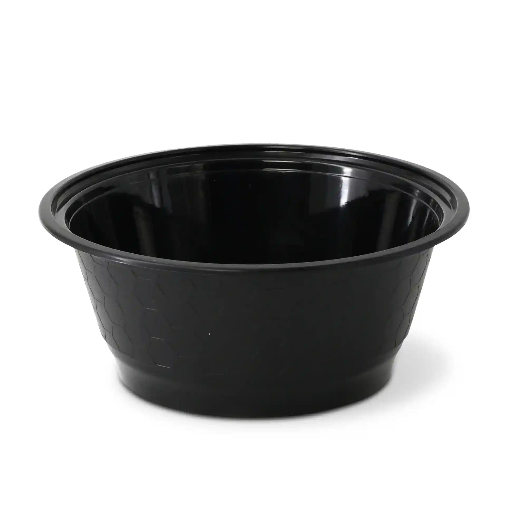 Black reusable container with a hexagonal pattern, 1000 ml capacity, 75 mm height, and 180 mm top diameter.