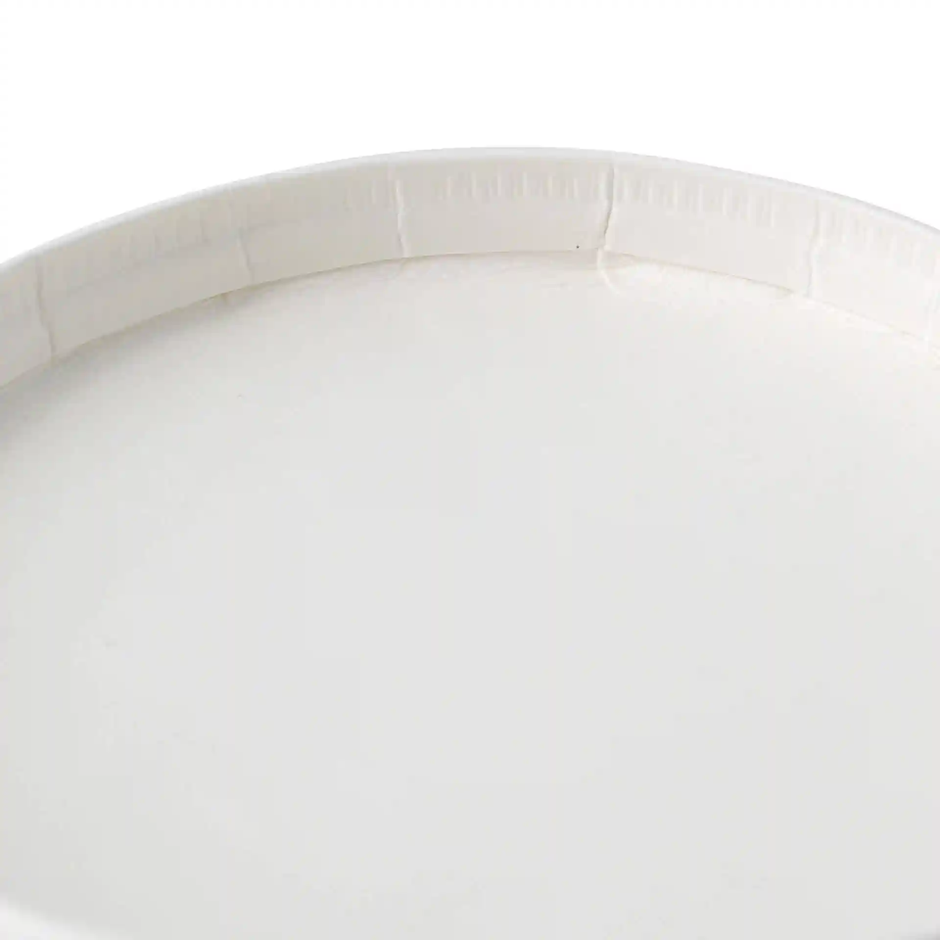 Close-up of a white cardboard lid for ice cream tubs, featuring a round shape and smooth surface.