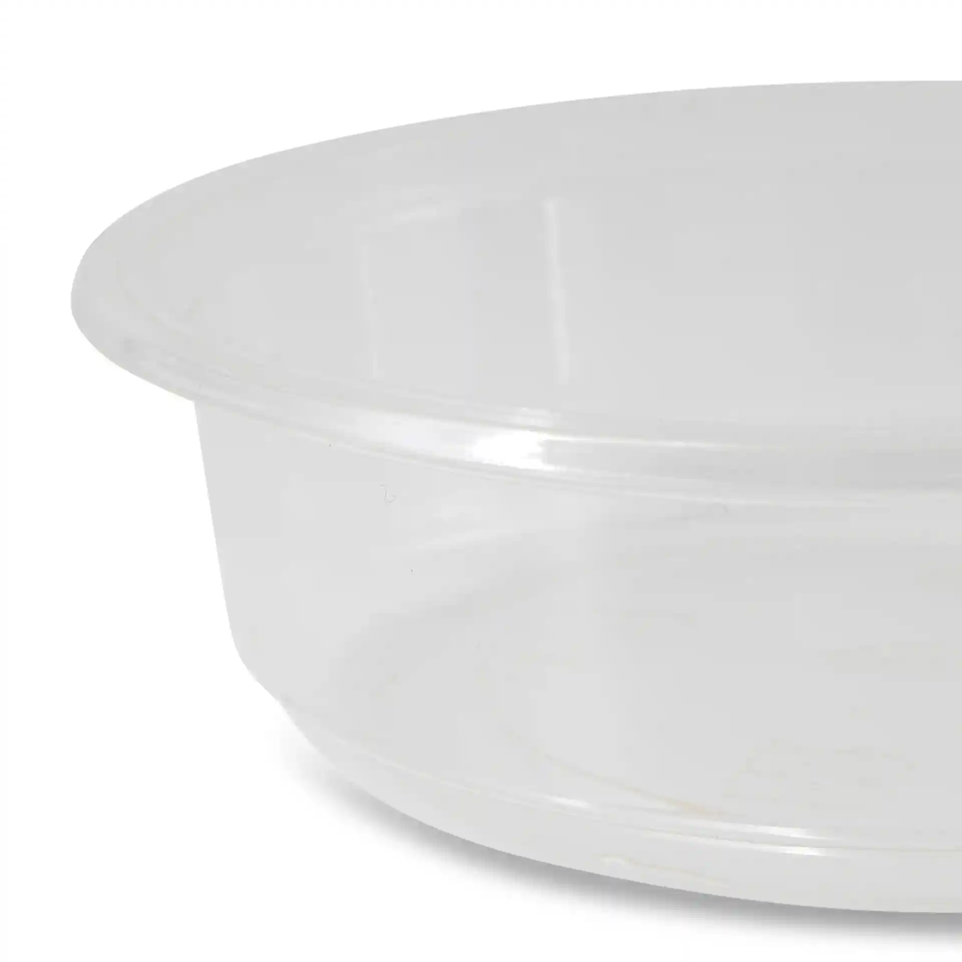 Transparent round deli container with a diameter of 120 mm and height of 34 mm.