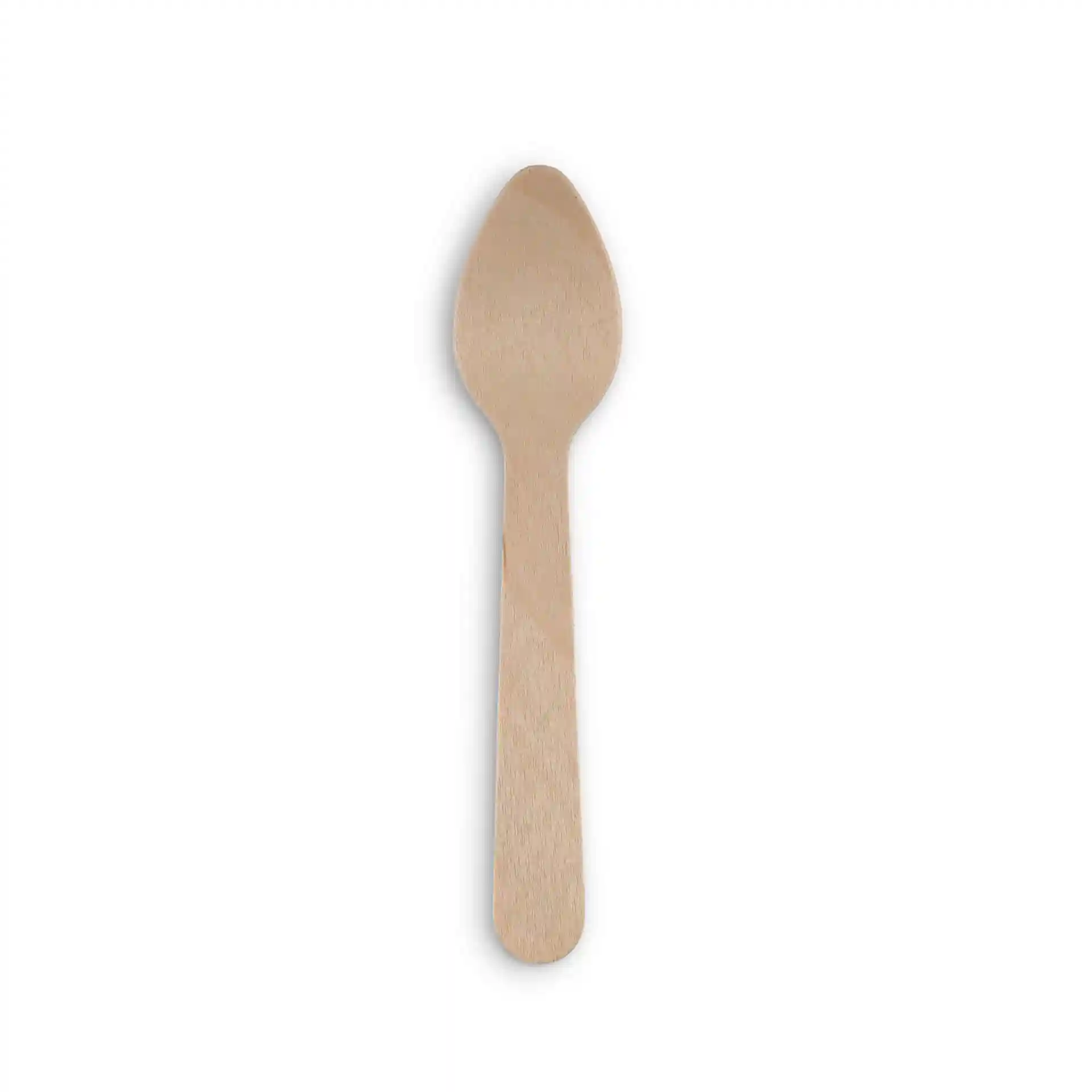 Wooden espresso spoon, 11 cm long, with a brown wooden finish and a rounded spoon head.