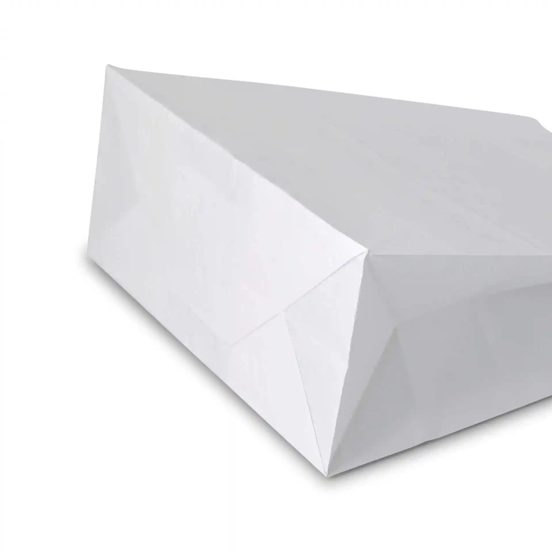 White kraft paper carrier bag with a triangular top, dimensions 22 x 10 x 28 cm.