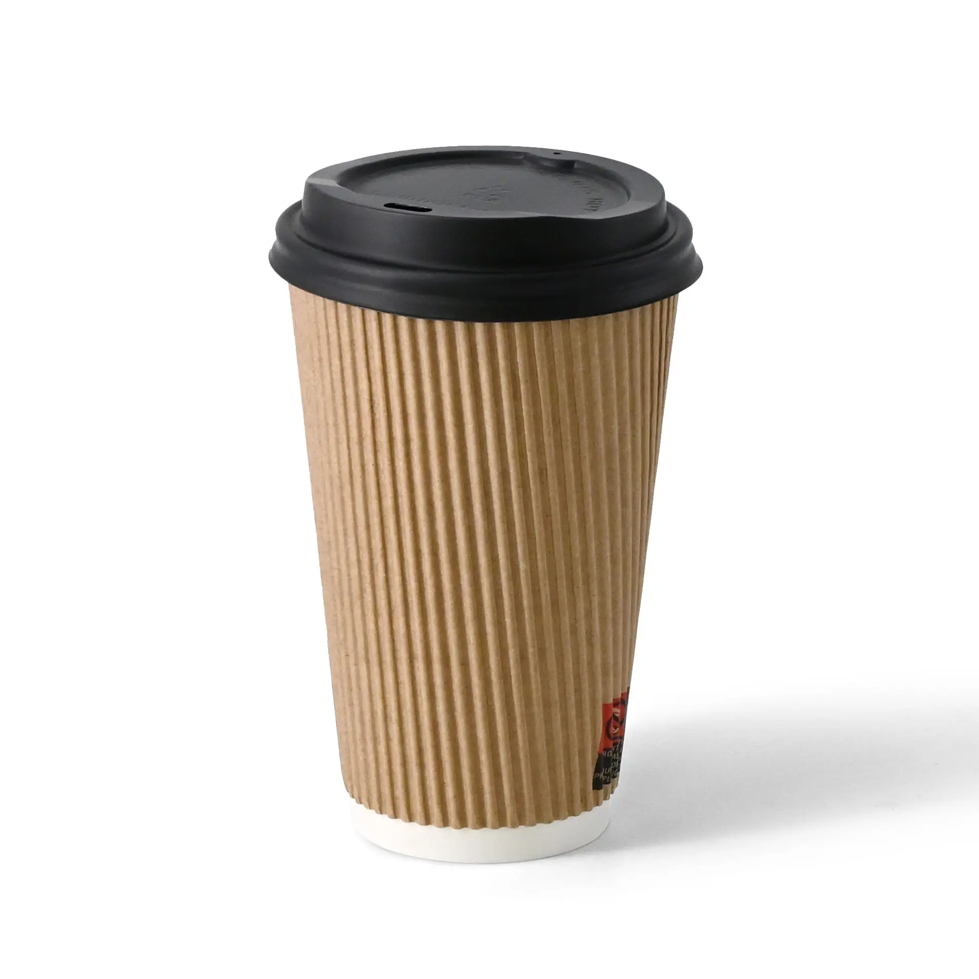 Riffelbecher / Coffee to go Becher 400 ml / 16 oz, Ø 90 mm, braun / innen weiß, PLA-beschichtet