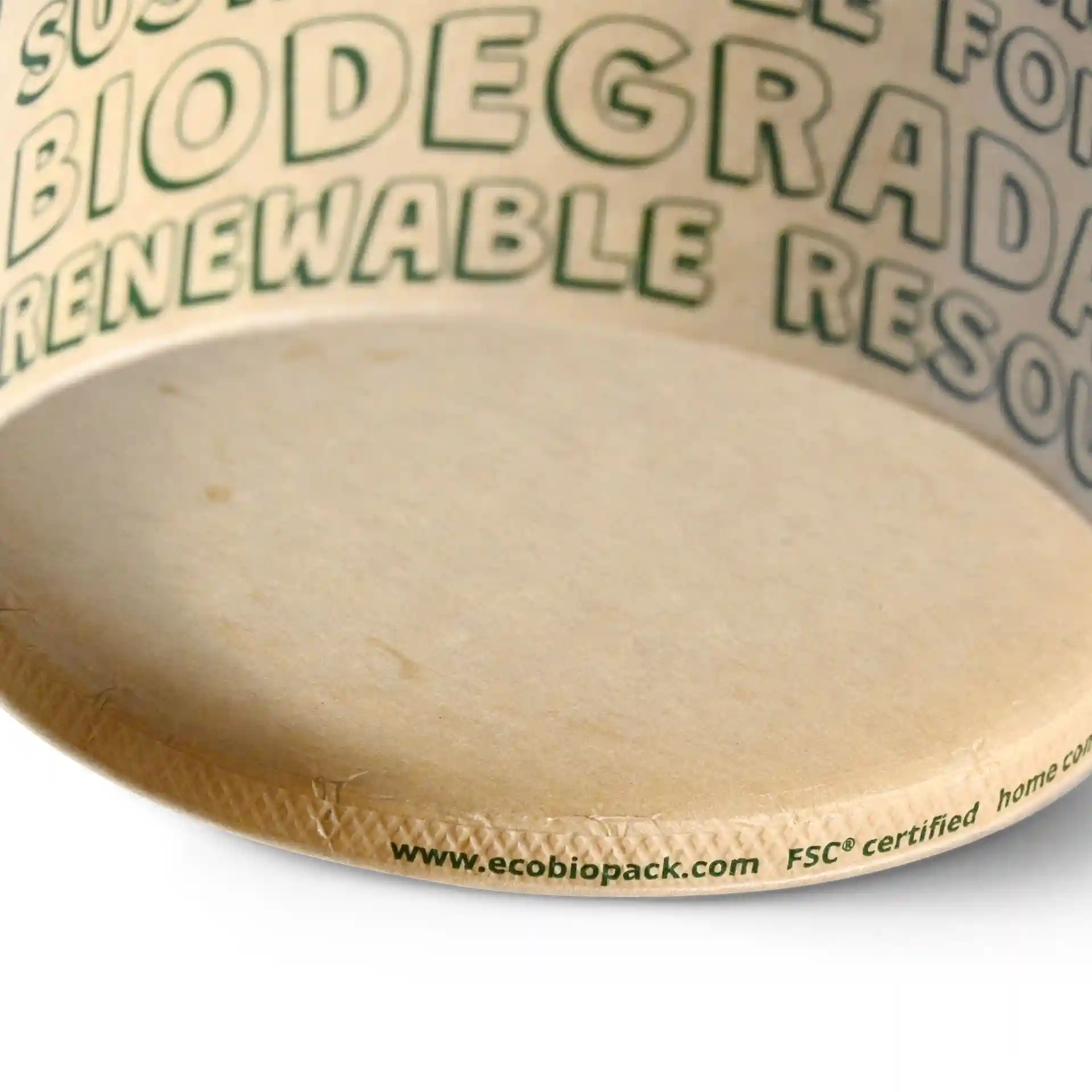 Brauner Pappbecher für Eis mit runder Form, zeigt die Innen- und Randdetails.