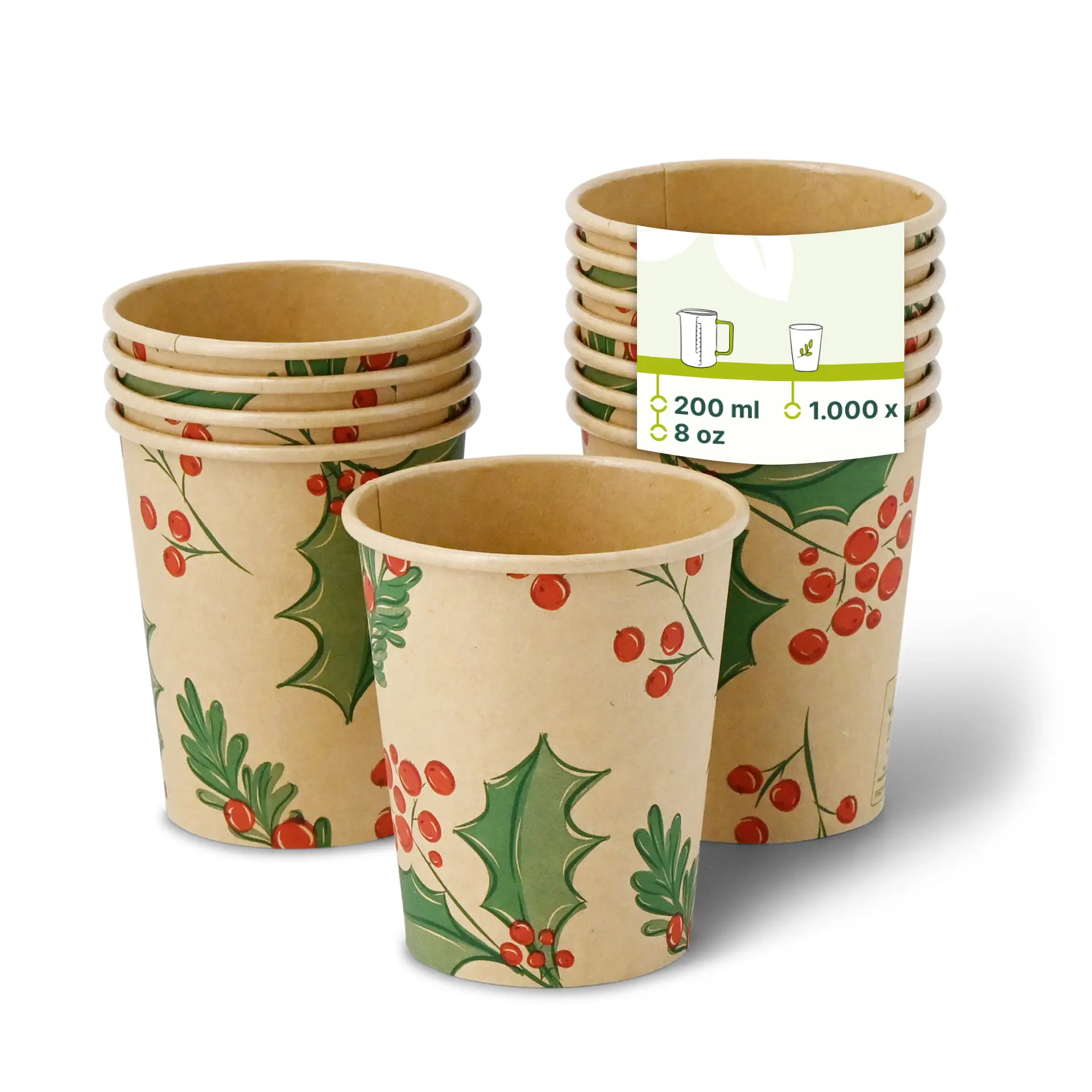 8 oz Paper cups Winter "Branches", Ø 80 mm, unbleached