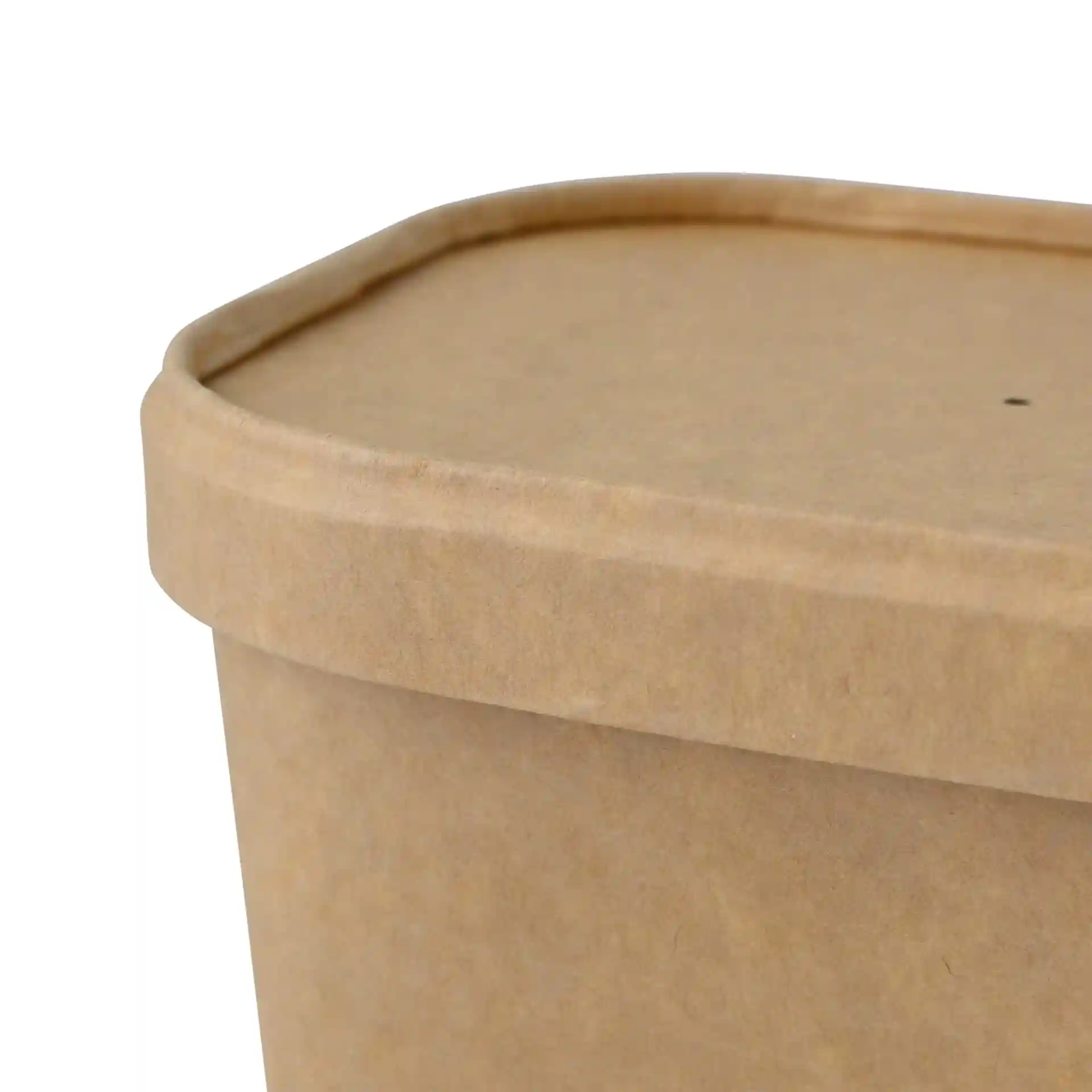 Brown rectangular cardboard lid with a slightly rounded edge, designed for a container.