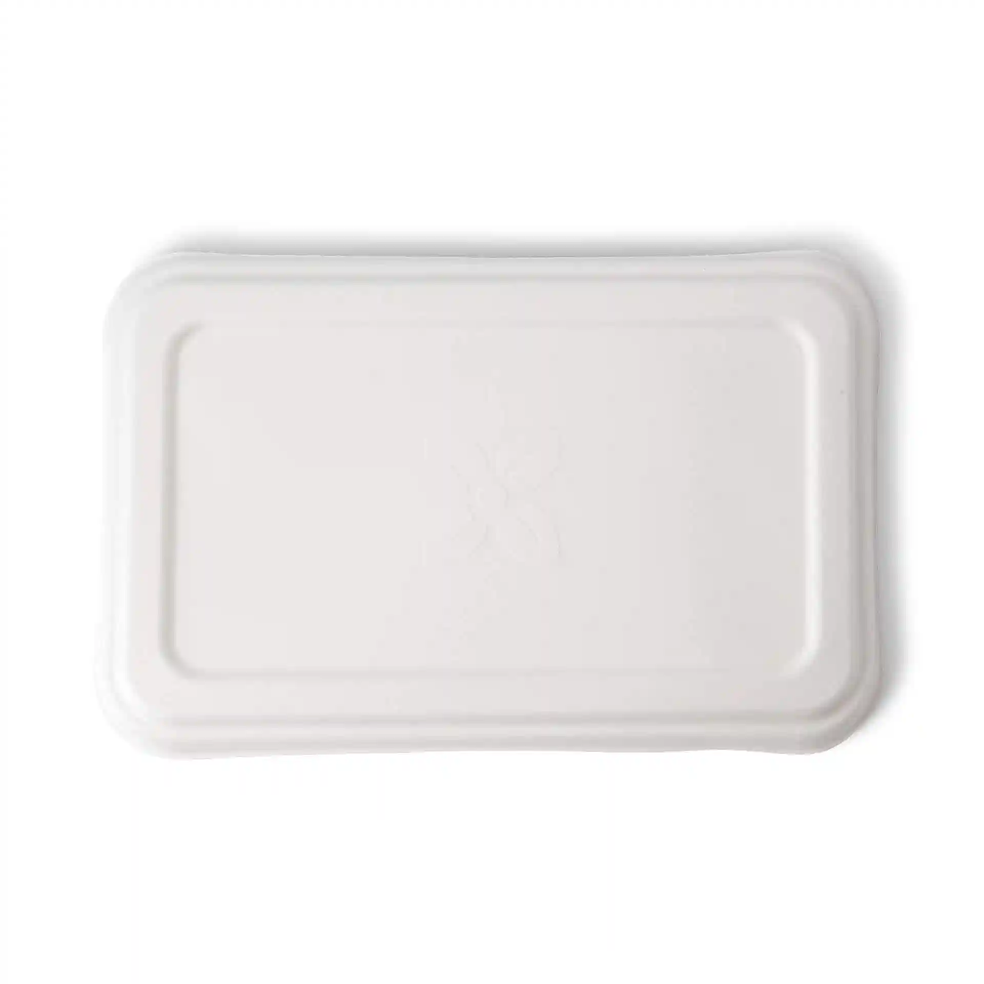 Rectangular white sugarcane lid measuring 23 x 14.5 cm, designed for 1,000 ml menu trays.