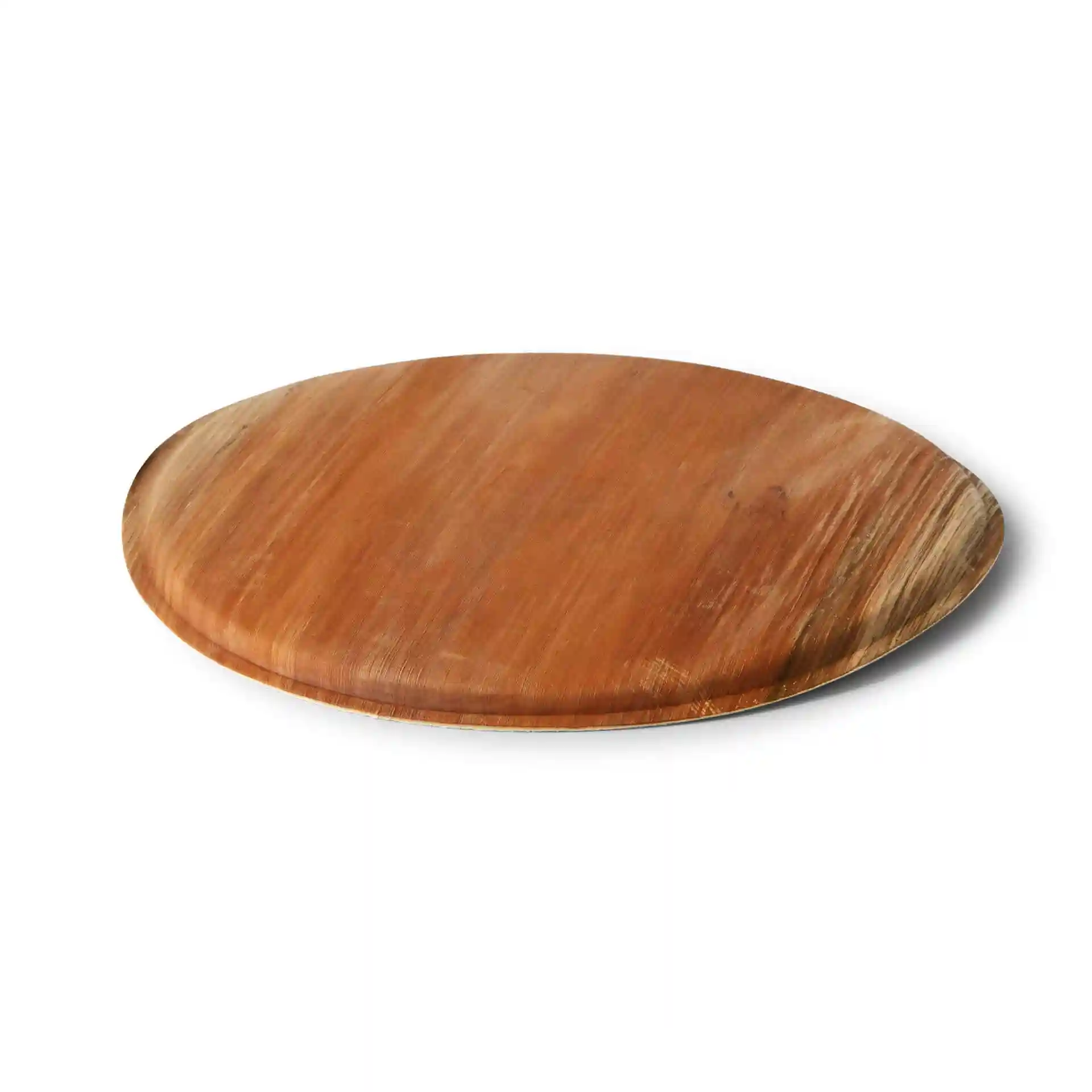 Round palm leaf pizza plate with a diameter of 32 cm and a grain color.