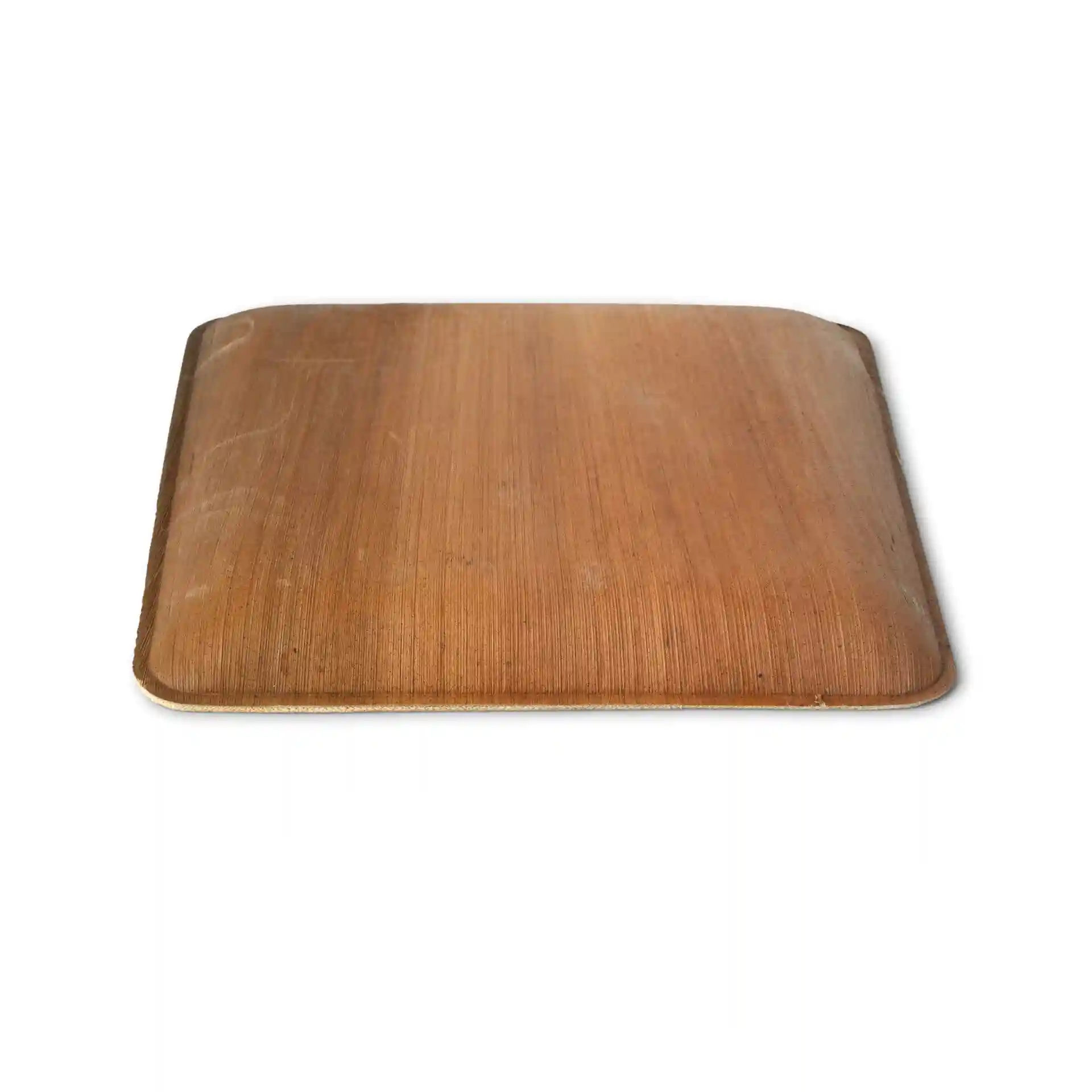 Square palm leaf plate with a grain texture, measuring 25 x 25 cm and 2.2 cm in height.