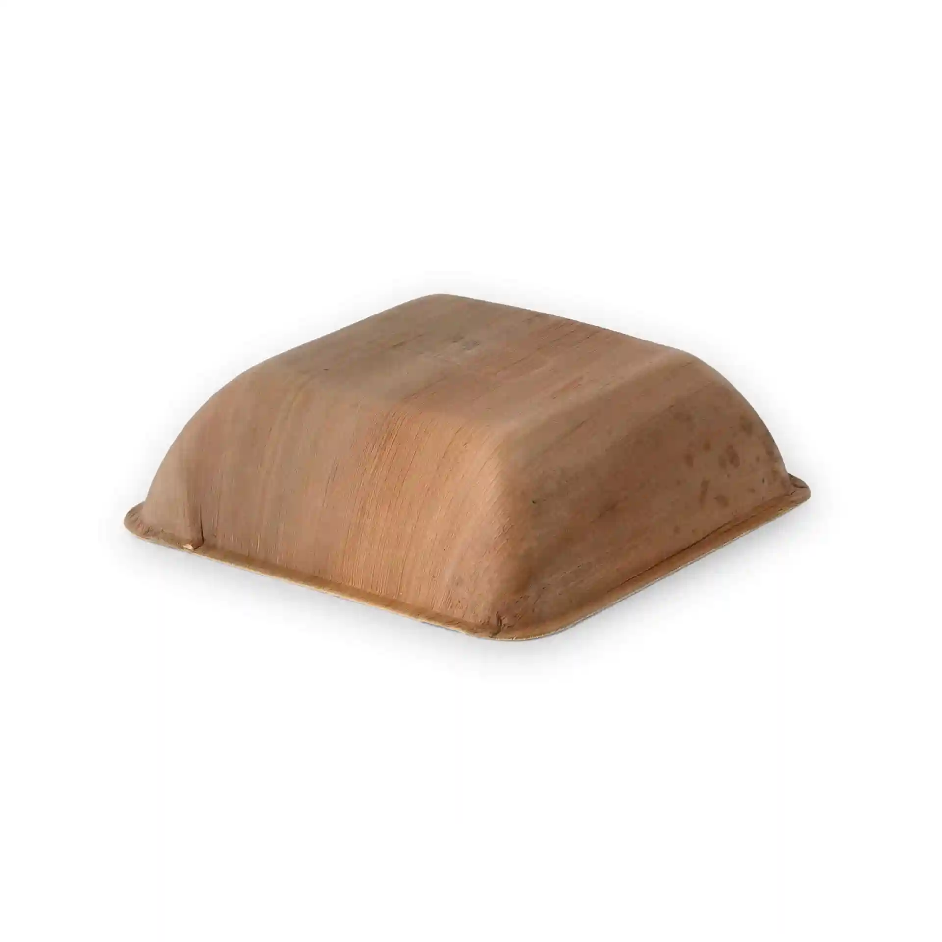 Quadratische Schale aus Palmblatt mit Holzmaserung, 180 mm lang und 54 mm hoch.