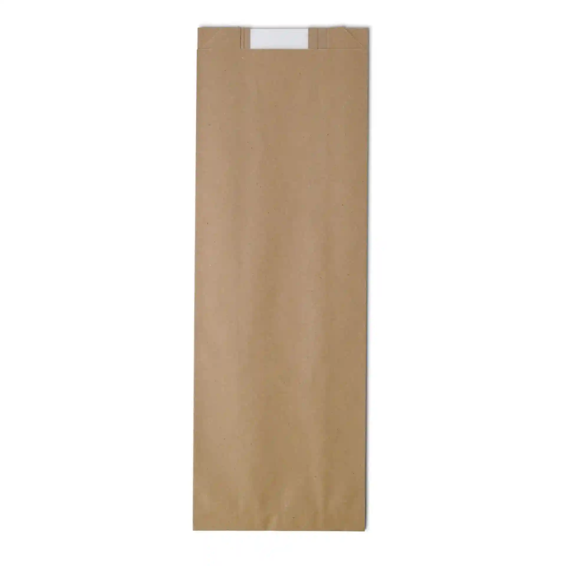 Brown flat paper bag with a viewing window, measuring 14 x 7 x 41 cm.
