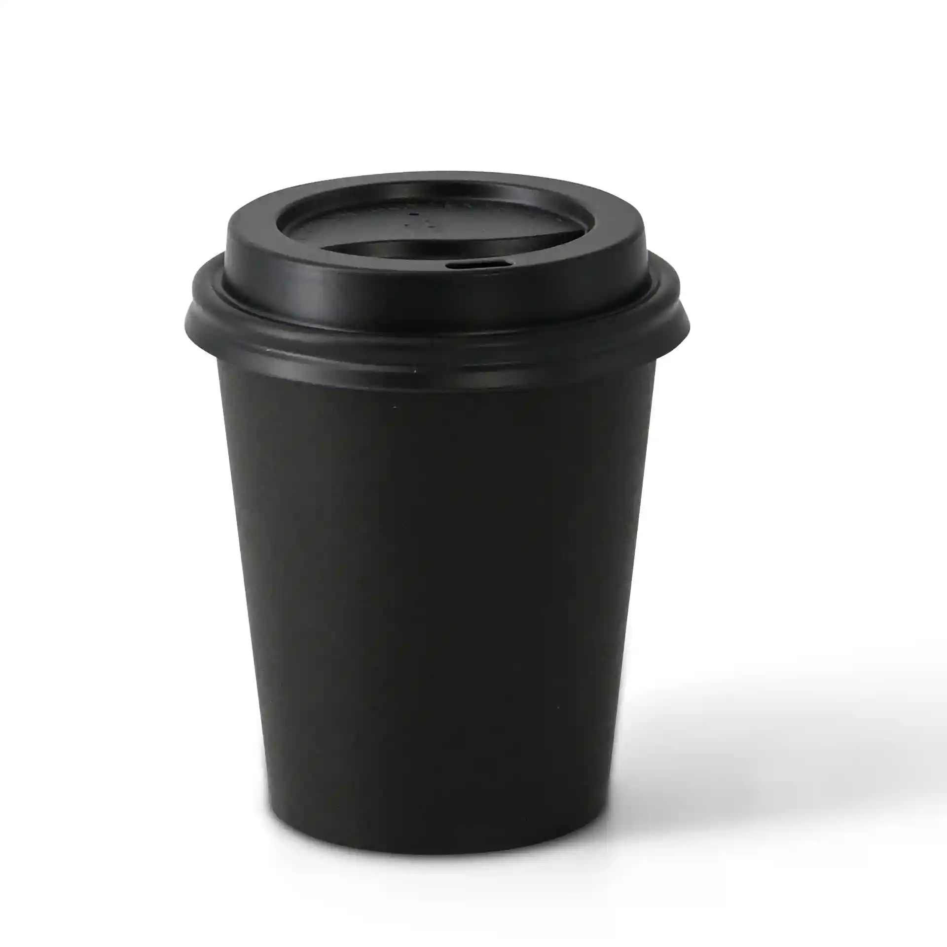Black paper cup with a PLA-coated surface, 200 ml capacity, single wall, 90 mm height, and 80 mm diameter.