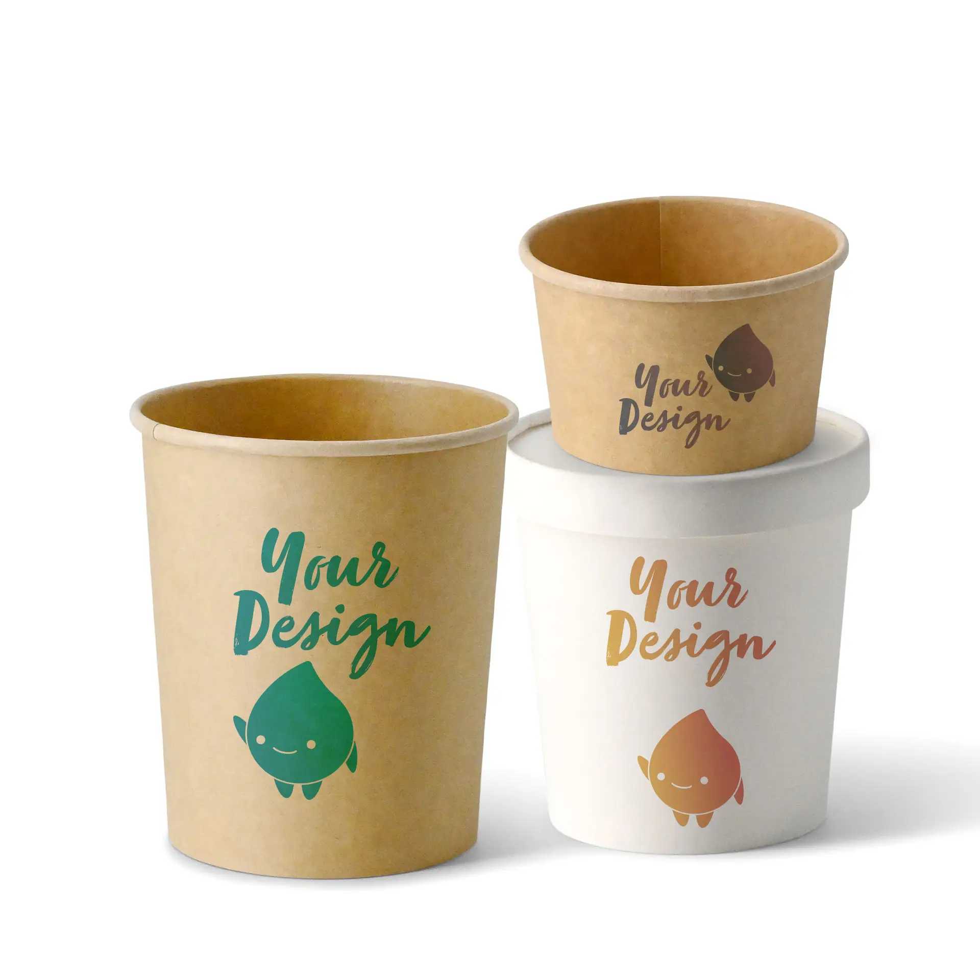 Suppenbecher to go bedruckt, 400 ml, Ø 95 mm, braun, PLA-beschichtet