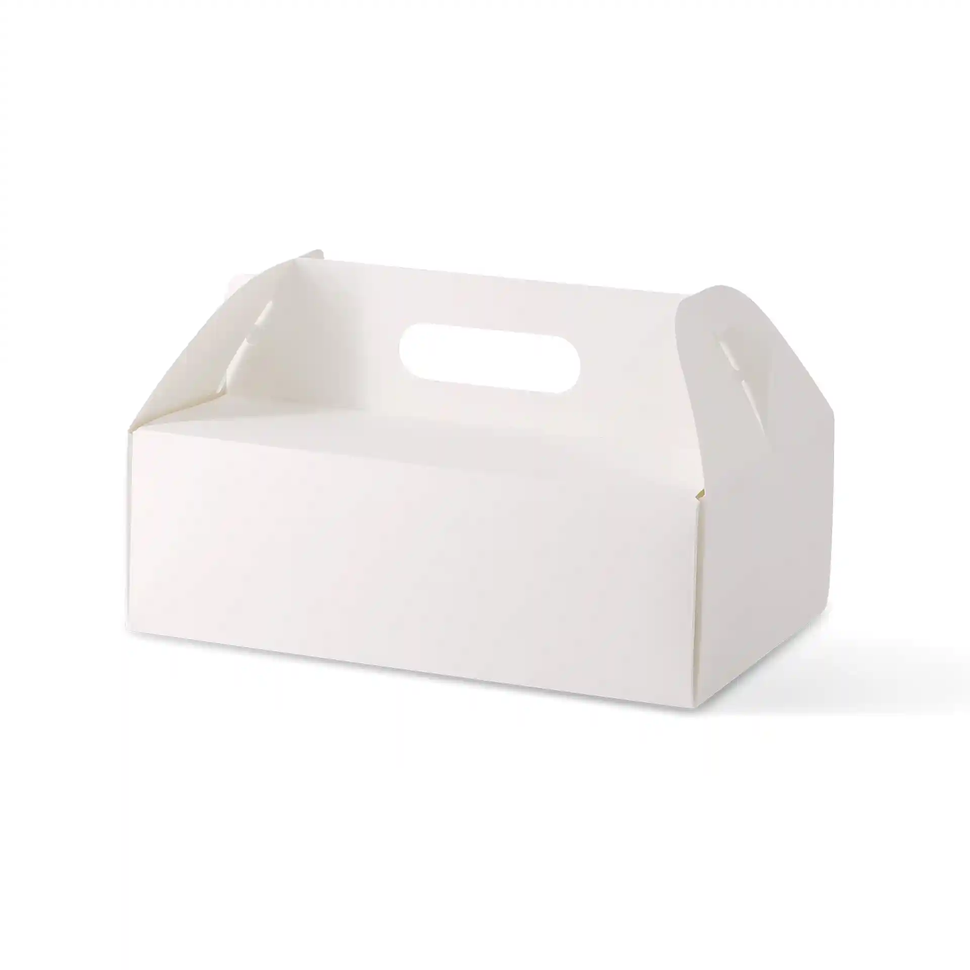 White rectangular cardboard pastry box with a handle, measuring 26 x 17 x 9 cm.