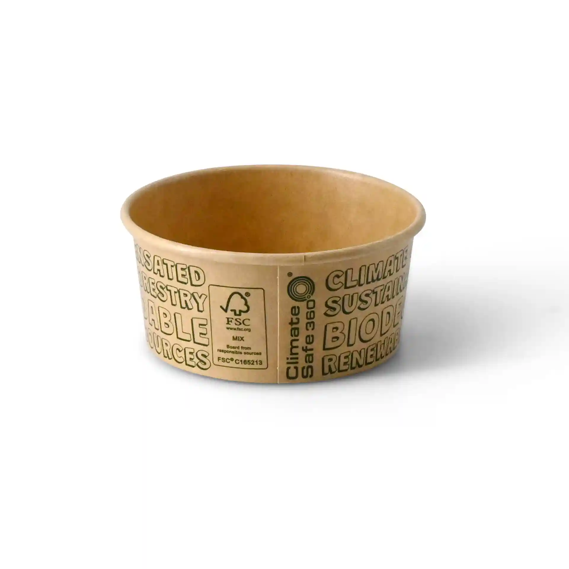 Brauner Papiereisbecher, runde Form, 4 oz Kapazität, 92 mm Durchmesser, 42 mm Höhe, mit Druckmarkierungen.