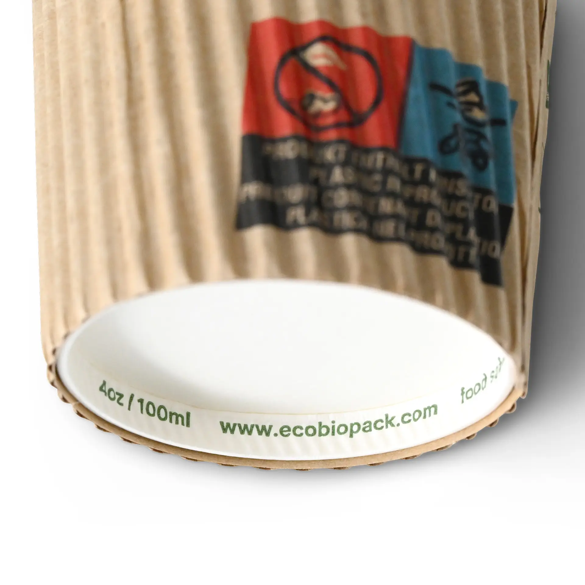 Riffelbecher / Coffee to go Becher 100 ml / 4 oz, Ø 62 mm, braun / innen weiß, PLA-beschichtet