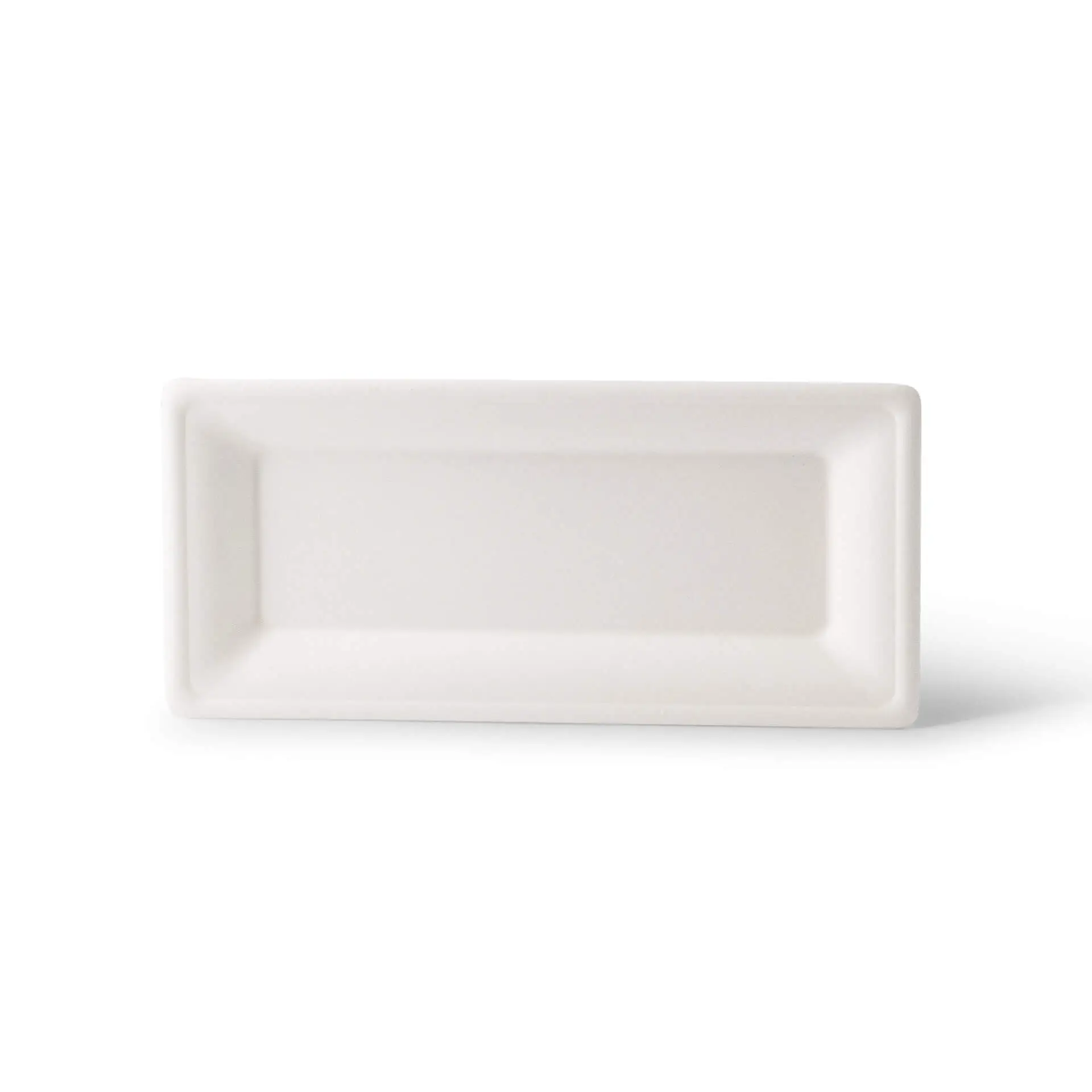 Rectangular sugarcane plate measuring 26 x 13 cm, suitable for hot and cold dishes, eco-friendly and biodegradable.
