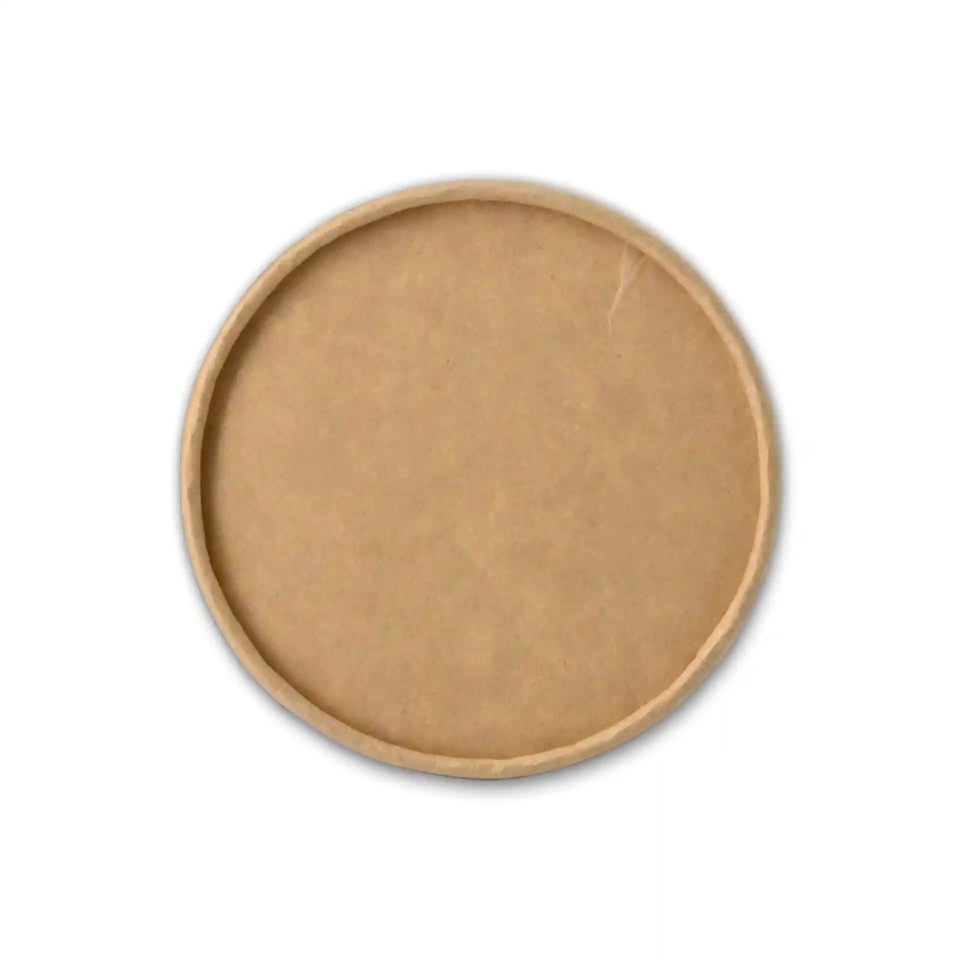 Round brown cardboard lid for ice cream tubs, measuring 93 mm in diameter and 14 mm in height.