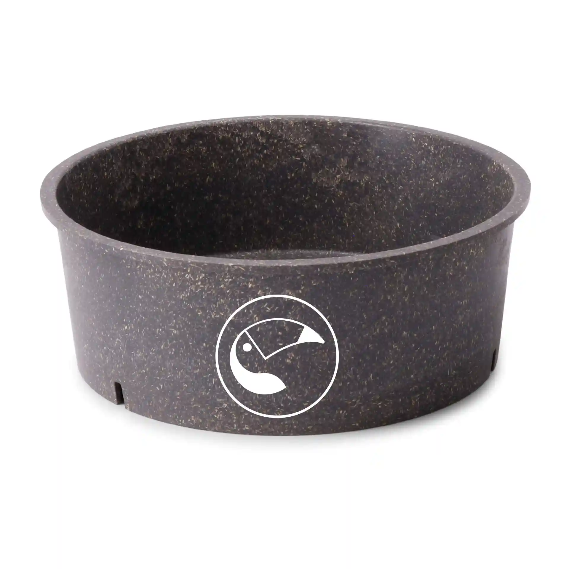 Round reusable bowl in grey, 1000 ml capacity, with a fish symbol printed on the side.