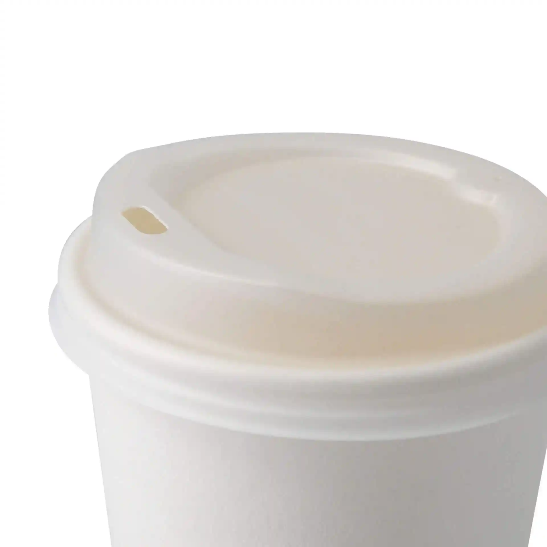 White CPLA lid with a drinking hole, designed for cups with a diameter of 80 mm.