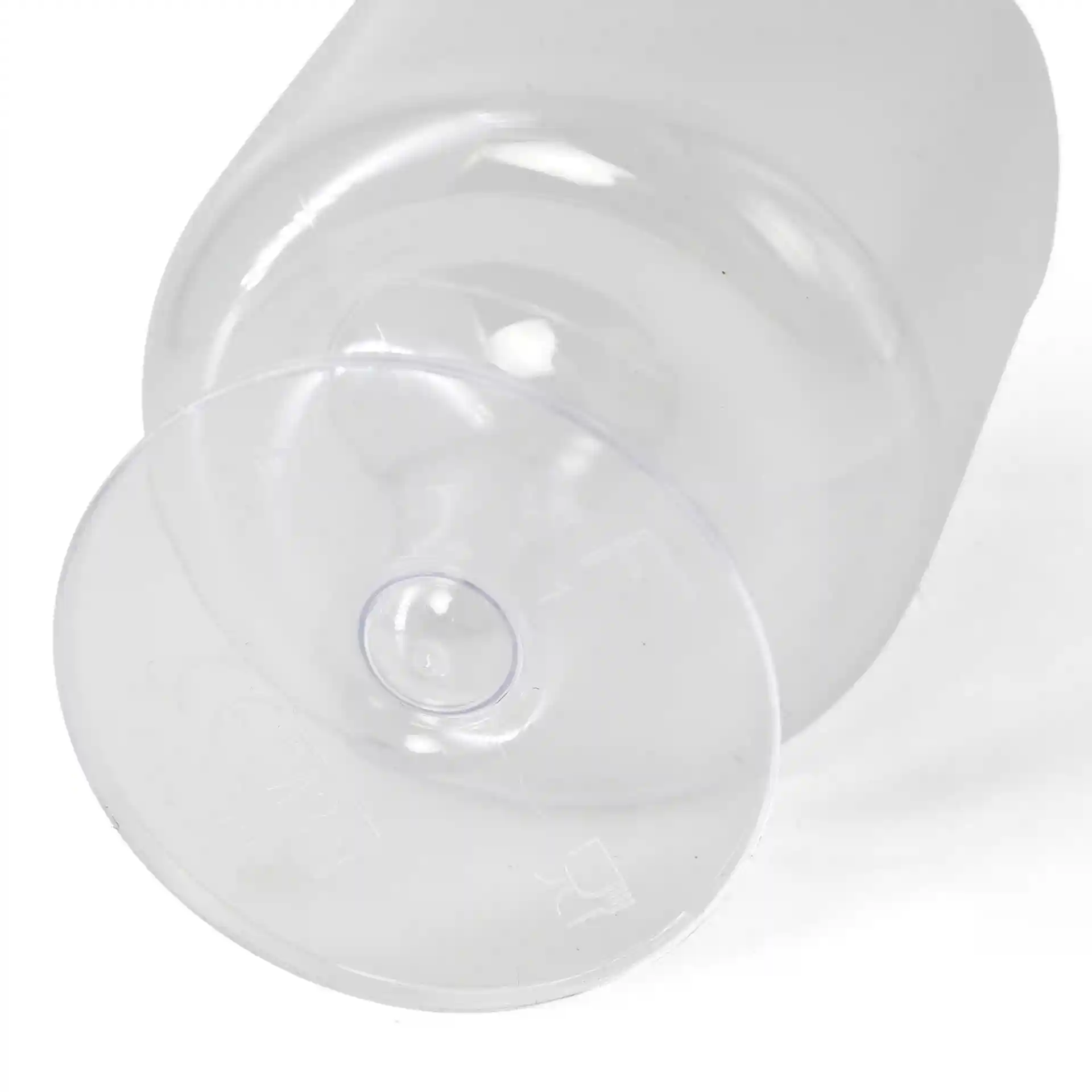 Transparent reusable wine glass with a 200 ml capacity, showing the base and bottom details.