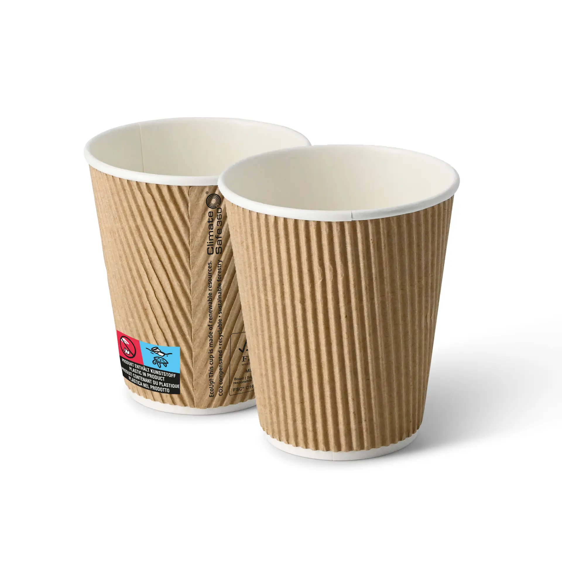 10 oz Take away coffee cups (coated) / Ripple cups, Ø 80 mm, brown, inner white