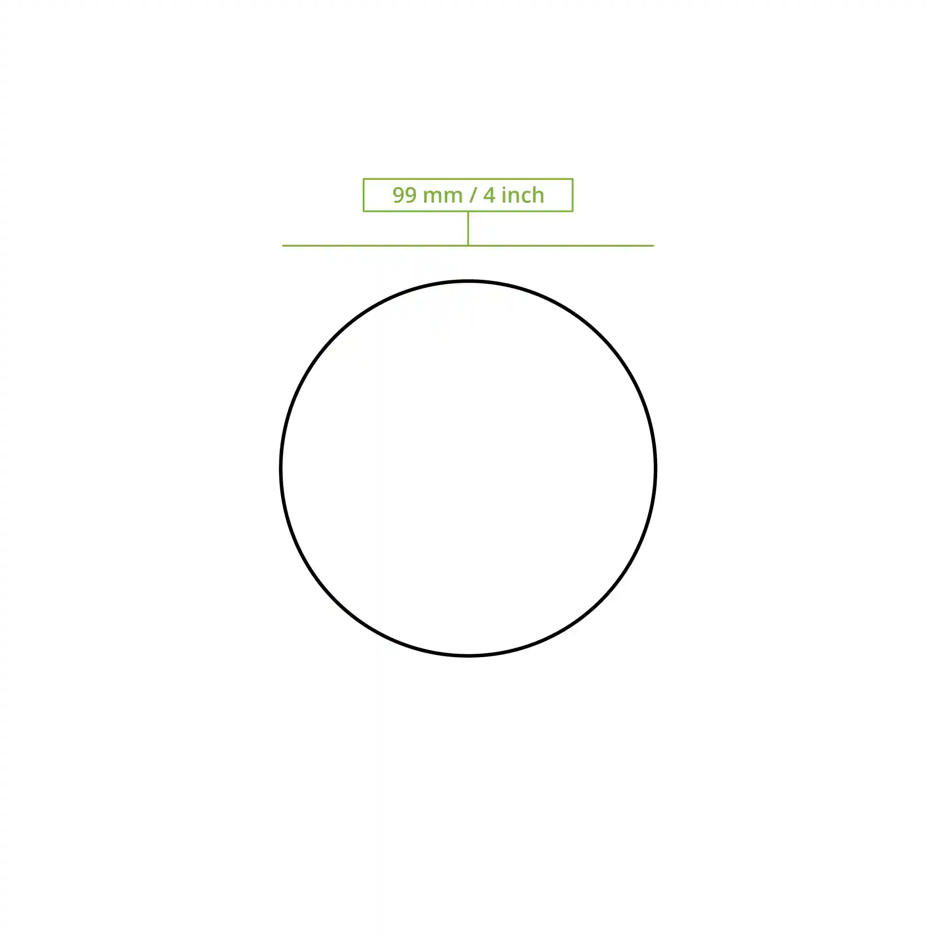 Schematic drawing of a circle with a diameter of 99 mm and a label indicating the measurement.