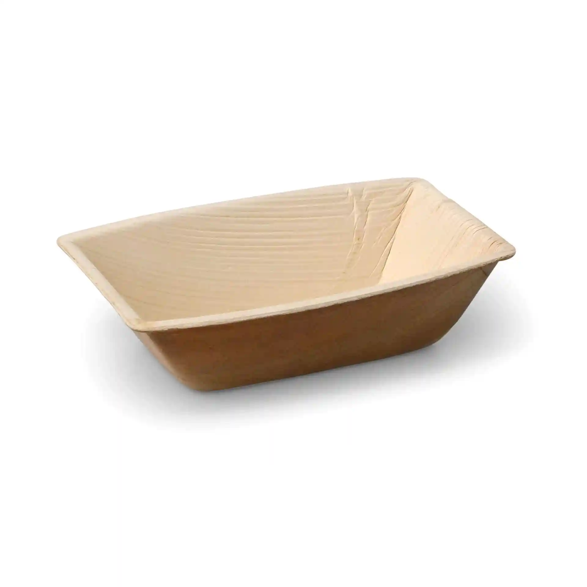 Rectangular palm leaf bowl with a grain color, measuring 130 mm in length and 90 mm in width.