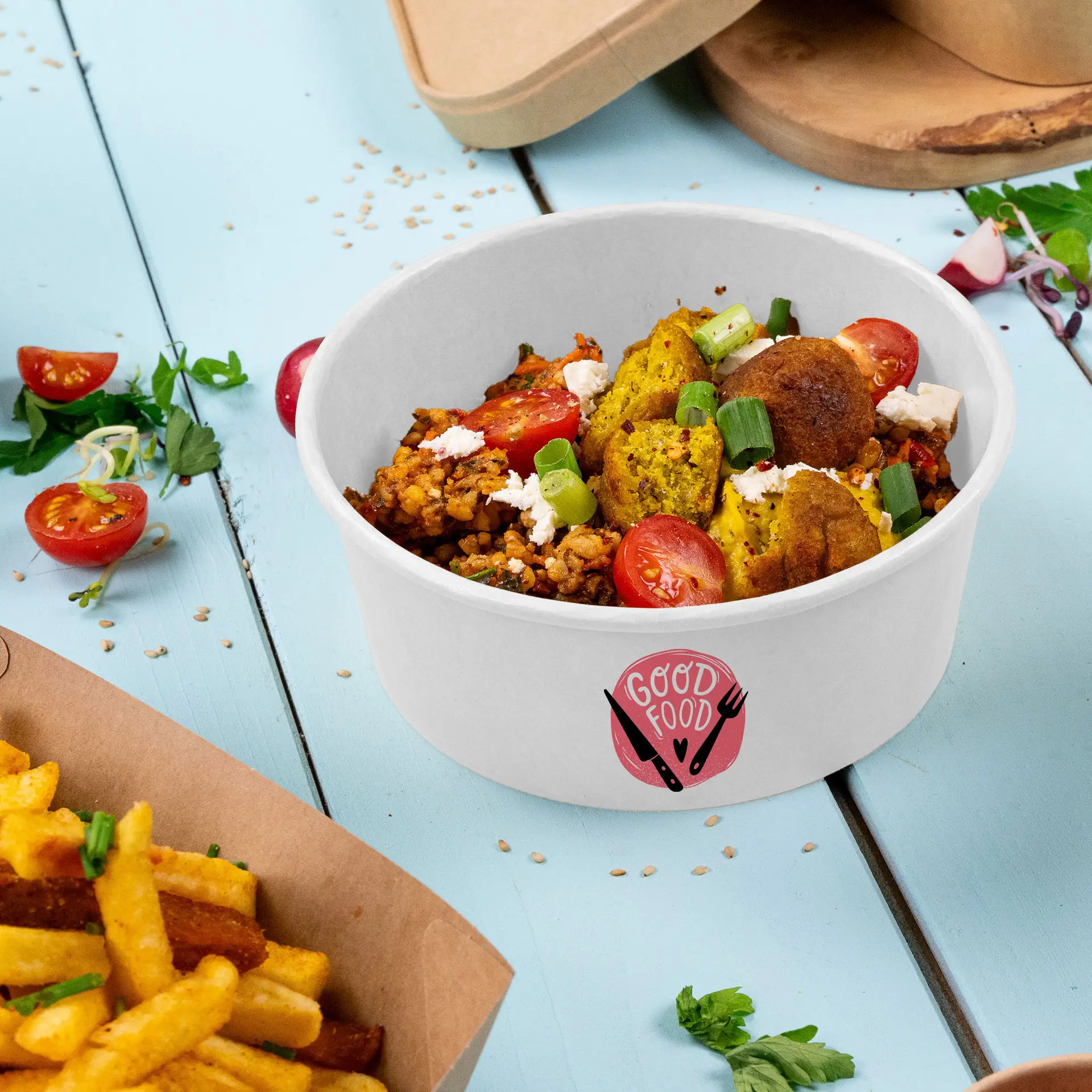 Salatschalen bedrucken / Bowls bedruckt, 650 ml, Ø 150 mm, weiß, PE-beschichtet