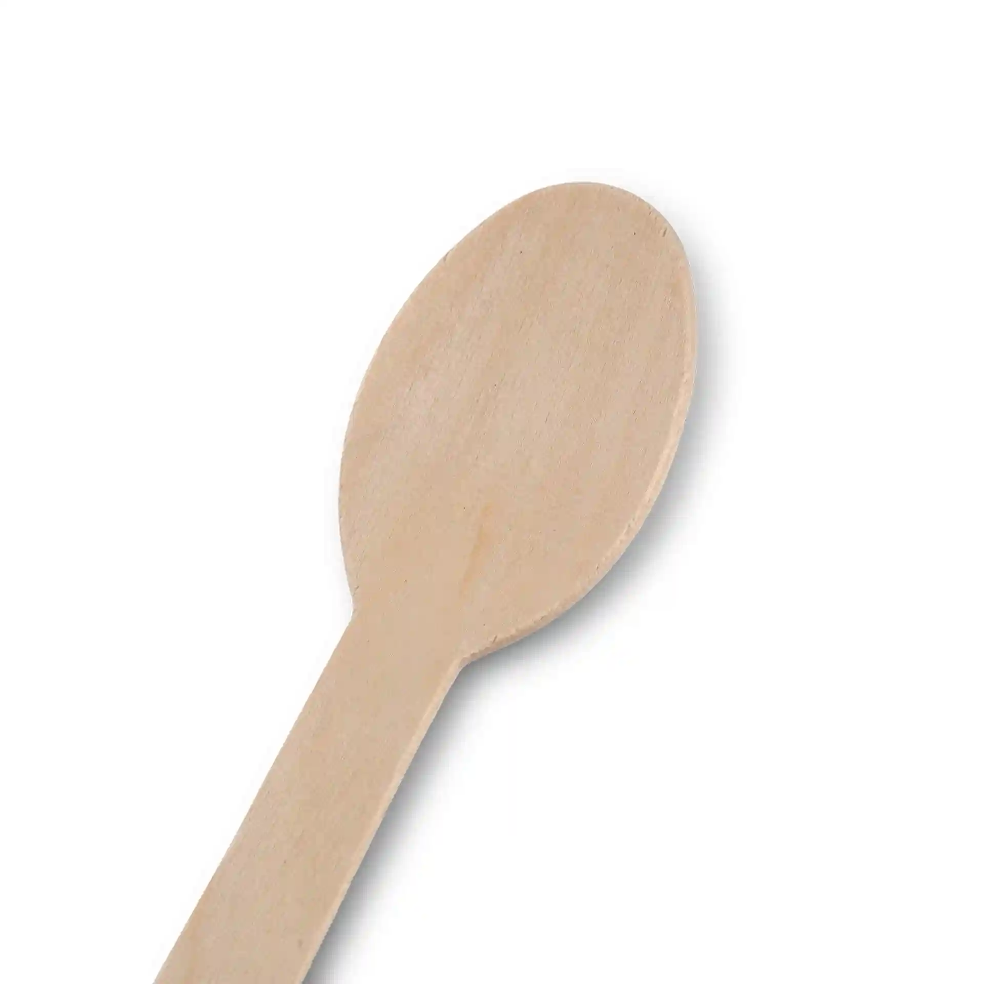 Wooden spoon with a brown finish, featuring a rounded head and a long handle, measuring 16 cm in length.