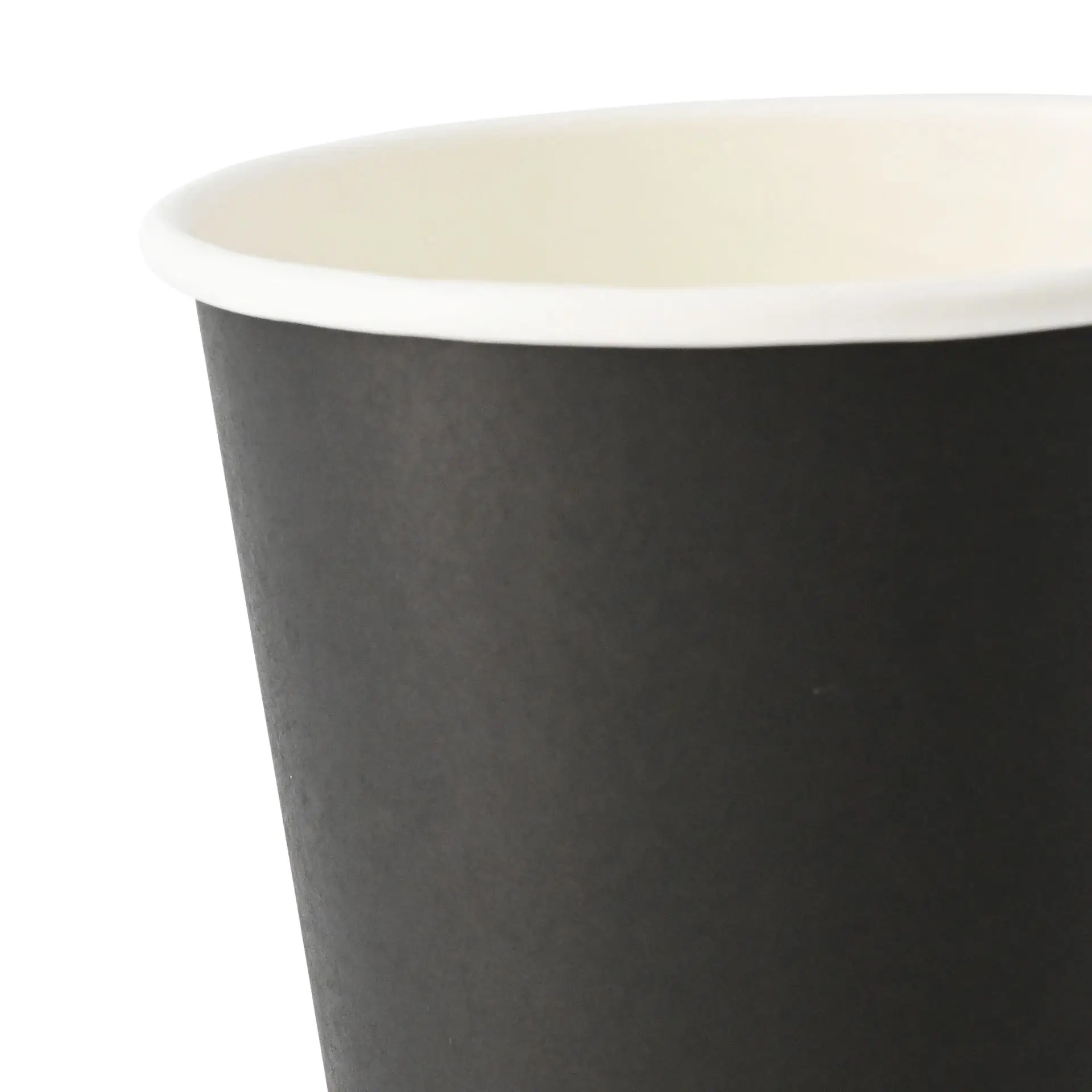 Single-wall black paper cup with a PLA coating, suitable for hot and cold drinks, capacity of 300 ml.