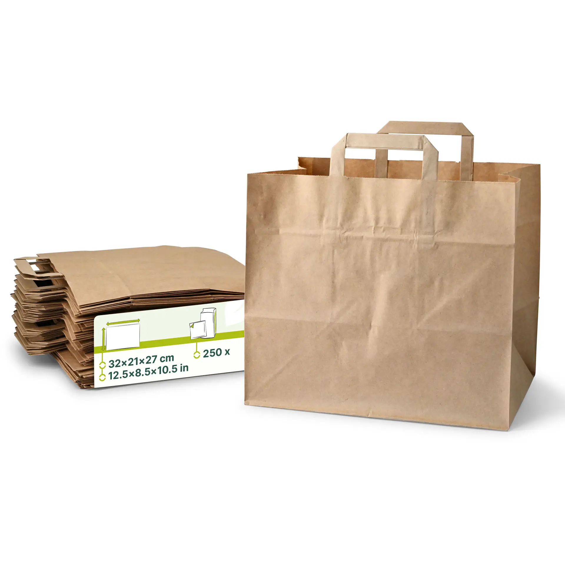 Tragetaschen aus Recyclingpapier XXL, 32 x 21 x 27 cm, braun, breiter Boden Tragetaschen aus Recyclingpapier XXL, 32 x 21 x 27 cm, braun, breiter Boden