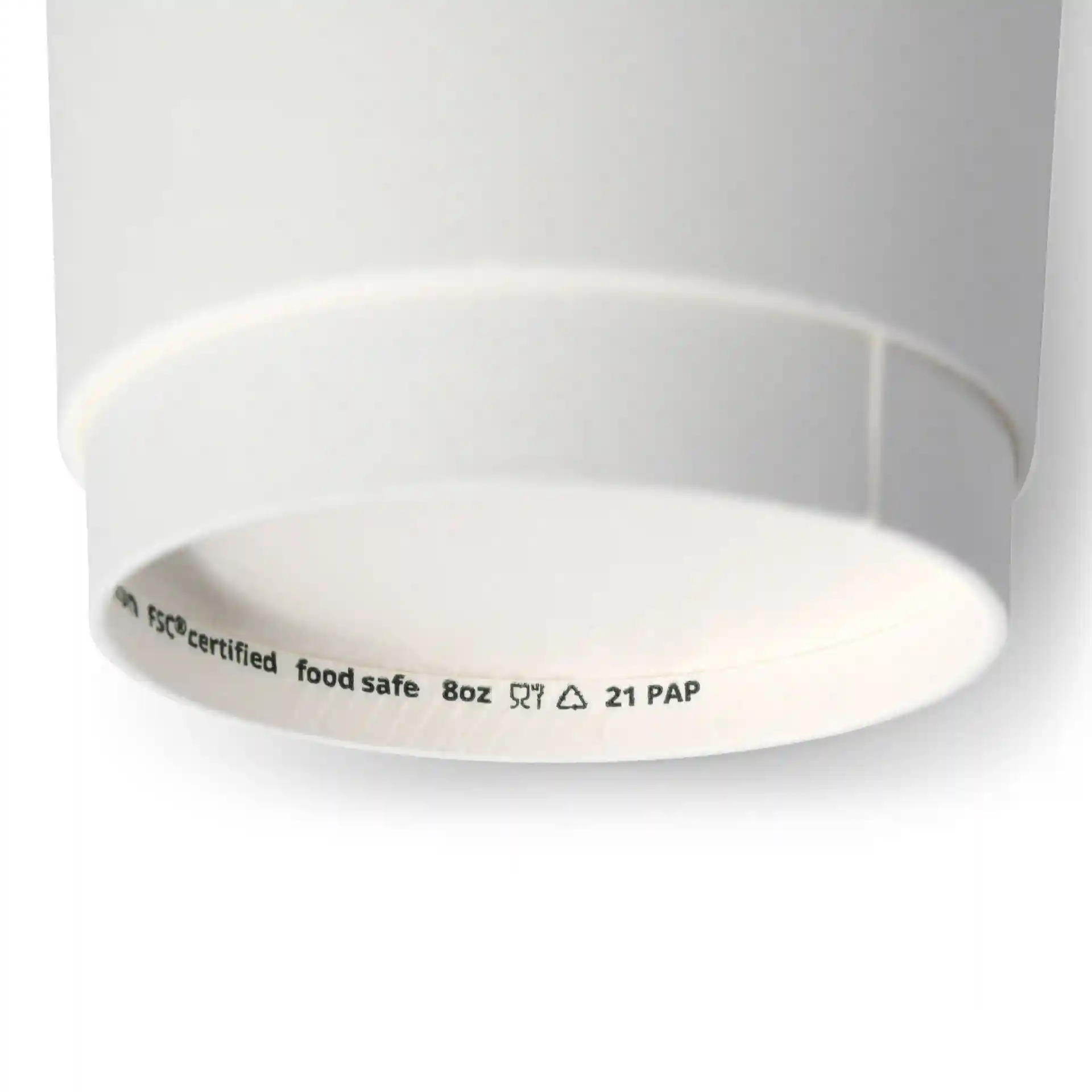 White double-walled cardboard coffee cup with a diameter of 80 mm and a visible inner rim.