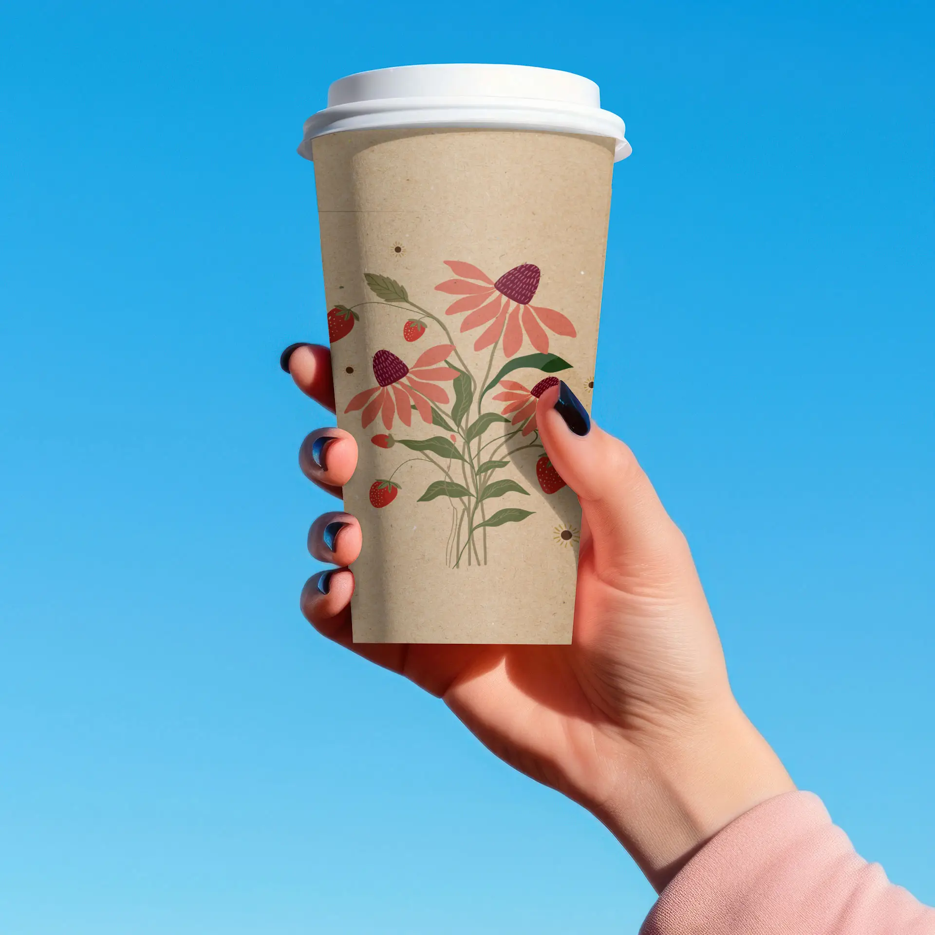 Pappbecher mit Logo (einwandig), 500 ml / 20 oz, braun, wasserbasierte Beschichtung