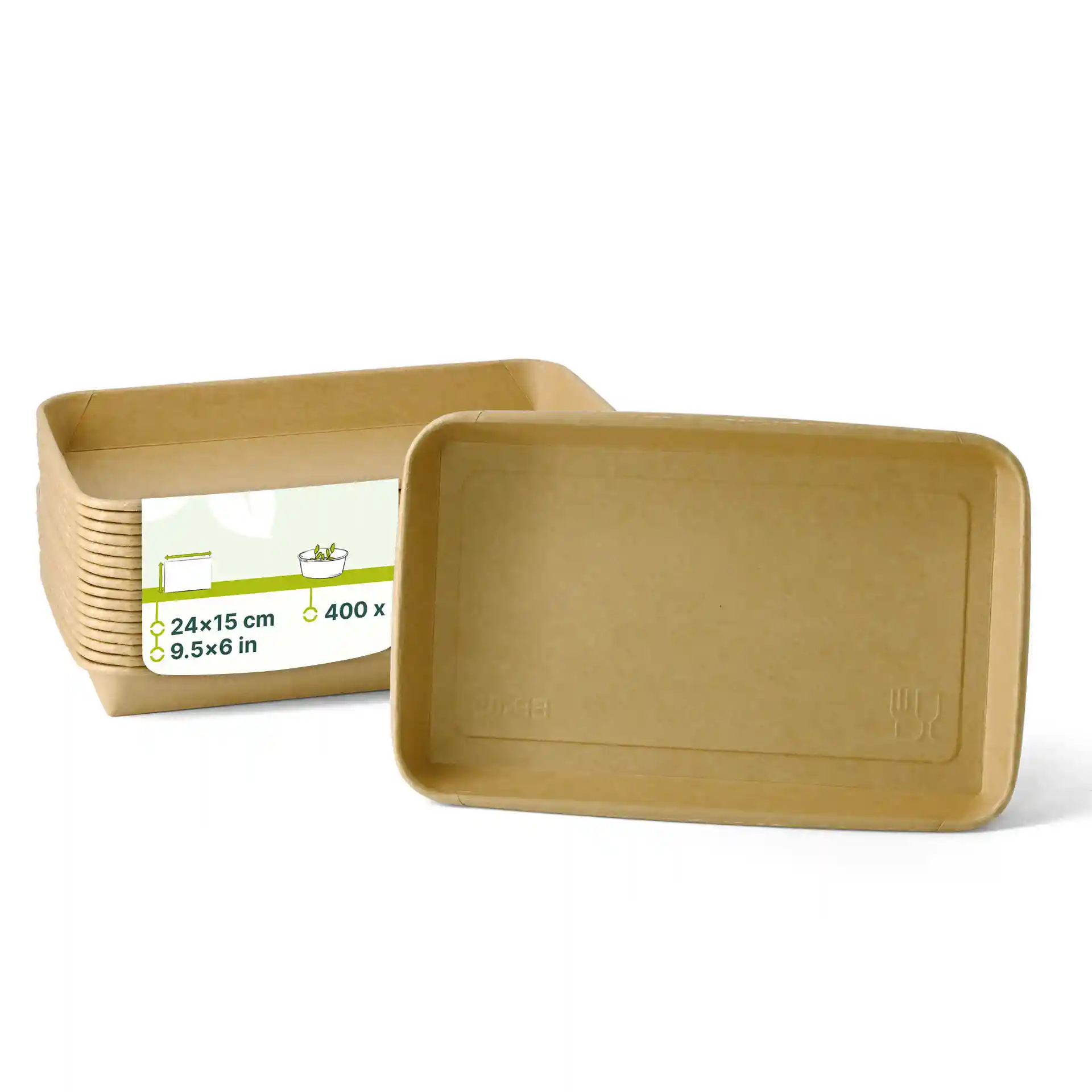 Braune Sushi-Boxen, Maße 24 x 15 cm, mit PE-beschichteter Oberfläche, gestapelt mit einer Box vorne.
