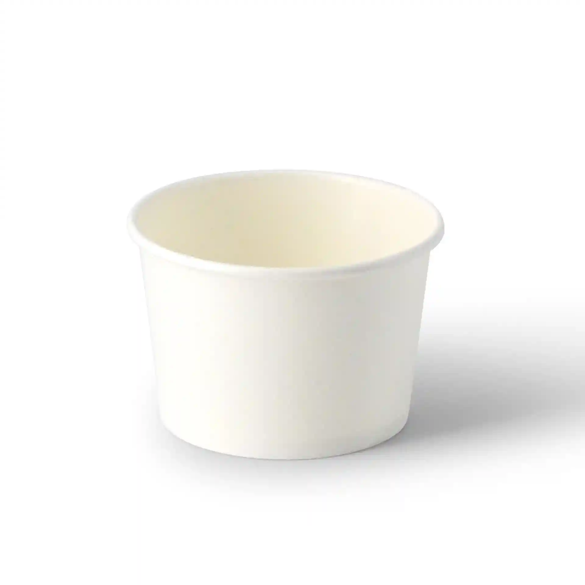 White cardboard ice cream cup with a diameter of 76 mm and a height of 50 mm, holding up to 130 ml.