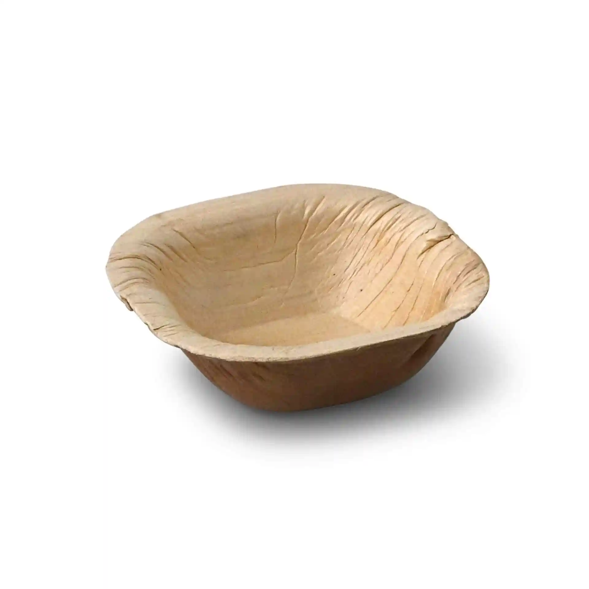 Square palm leaf bowl with a grain color, measuring 56 mm in length and 54 mm in width.