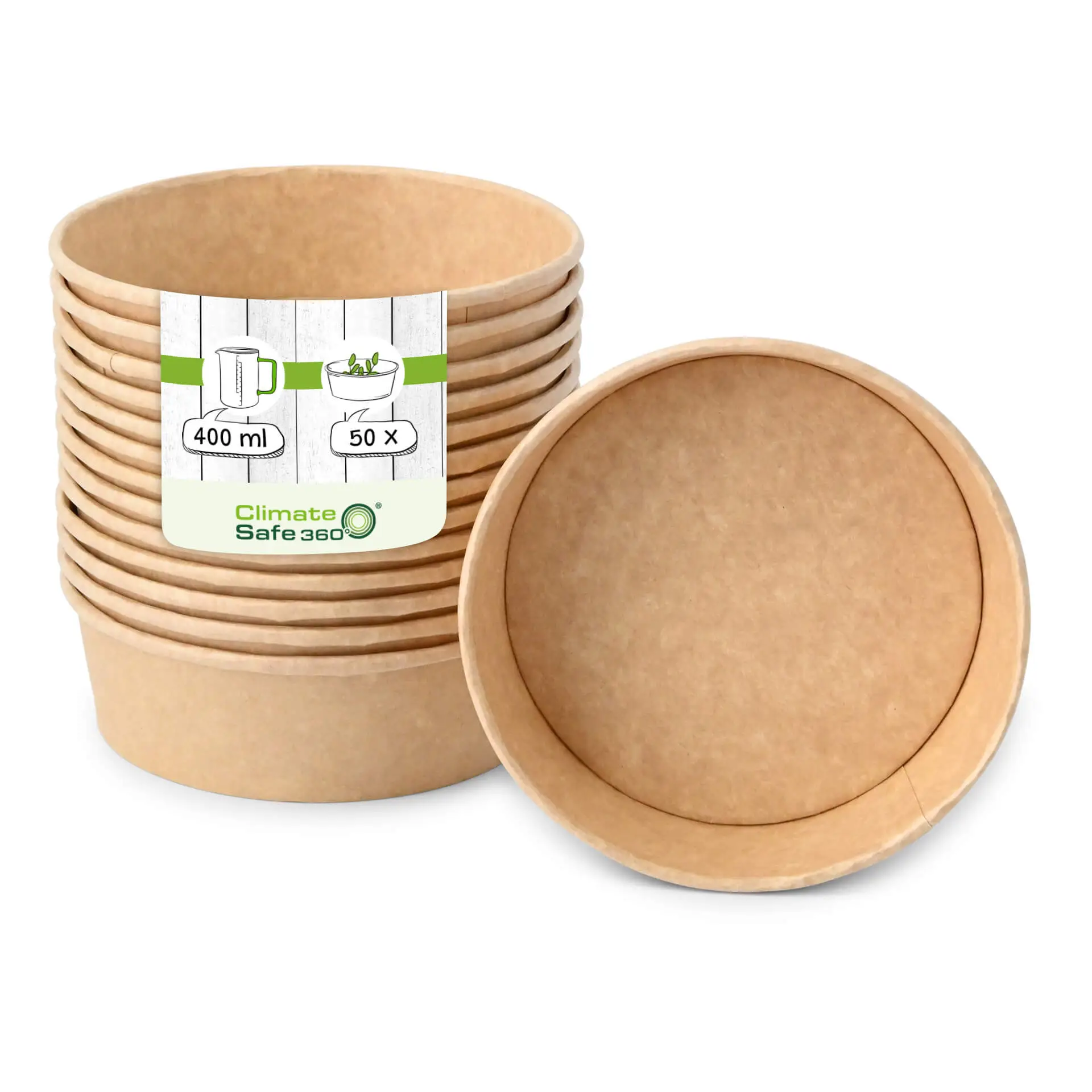 Kartonschalen (beschichtet) / Salatschalen 400 ml, Ø 150 mm, braun, rund (650 ml max. Volumen)