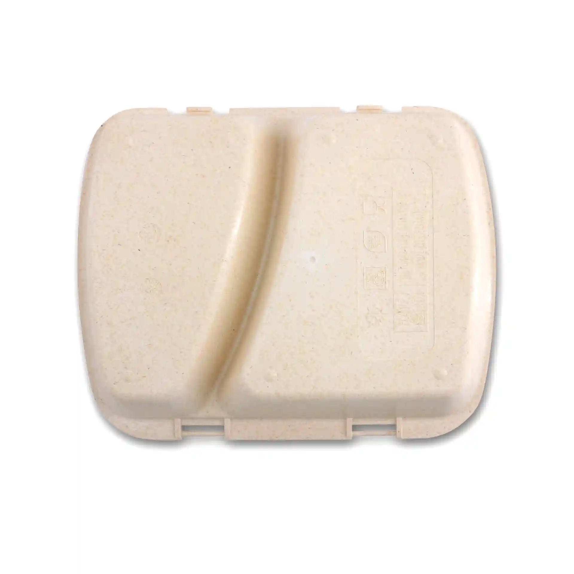 Creamy white reusable meal container with two compartments, measuring 24.5 x 20 x 4.5 cm.